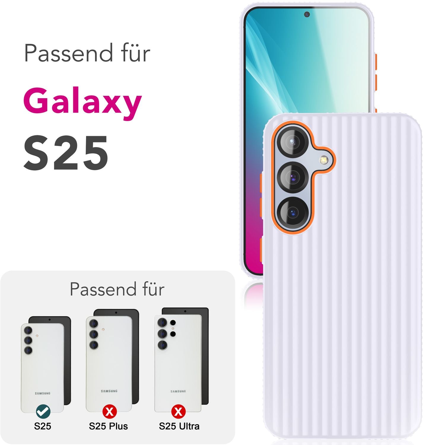 NALIA Nova für Samsung Galaxy S25 Hülle, Ultra-Dünne Harte Schutzhülle mit Wellenstruktur im Metall Look, Rutschfeste Handyhülle mit Fingerabdruck-Resistenz Violettblüte NALIA SlimFit Hülle