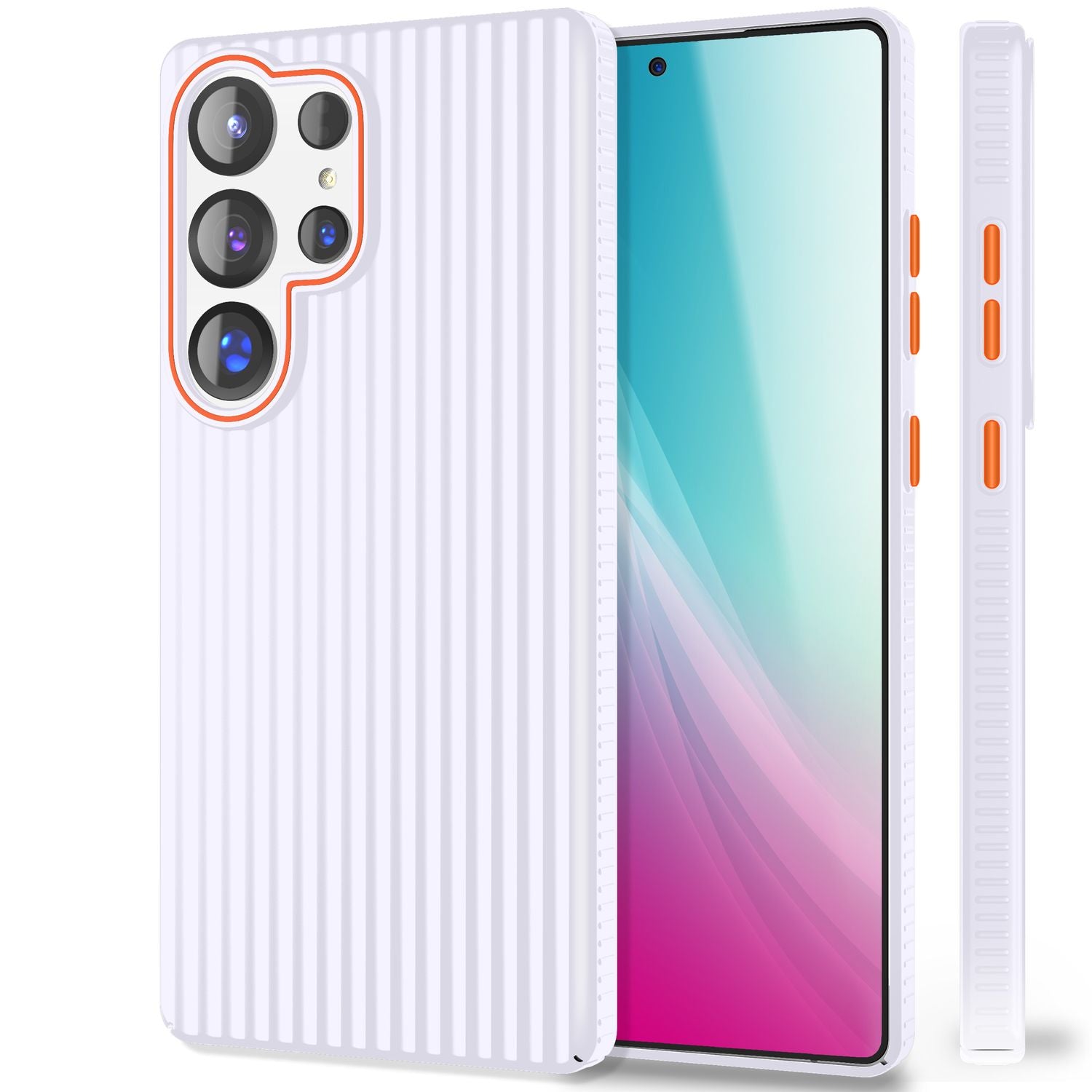 NALIA Nova für Samsung Galaxy S25 Ultra Hülle, Dünnes Hardcover in Metall Optik, mit Wellenstruktur Rillen Design, Rutschfeste Anti-Fingerabdruck Schutzhülle Violettblüte NALIA SlimFit Hülle