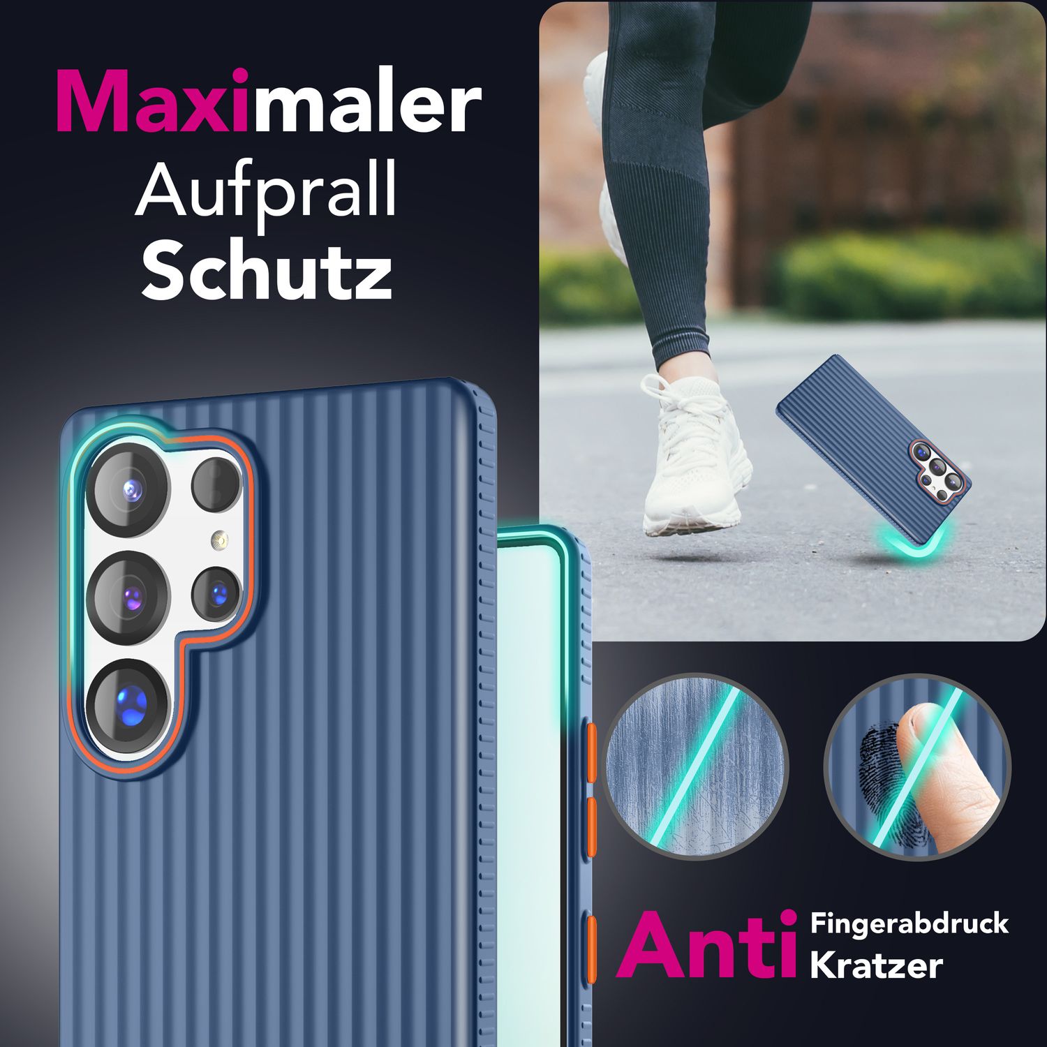 NALIA Nova für Samsung Galaxy S25 Ultra Hülle, Dünnes Hardcover in Metall Optik, mit Wellenstruktur Rillen Design, Rutschfeste Anti-Fingerabdruck Schutzhülle Tiefsee Blau NALIA SlimFit Hülle