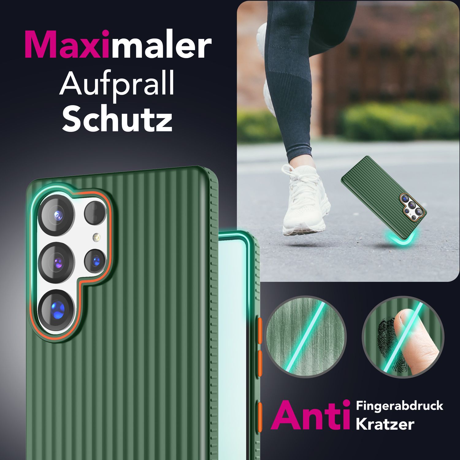 NALIA Nova für Samsung Galaxy S25 Ultra Hülle, Dünnes Hardcover in Metall Optik, mit Wellenstruktur Rillen Design, Rutschfeste Anti-Fingerabdruck Schutzhülle Waldnacht Grün NALIA SlimFit Hülle
