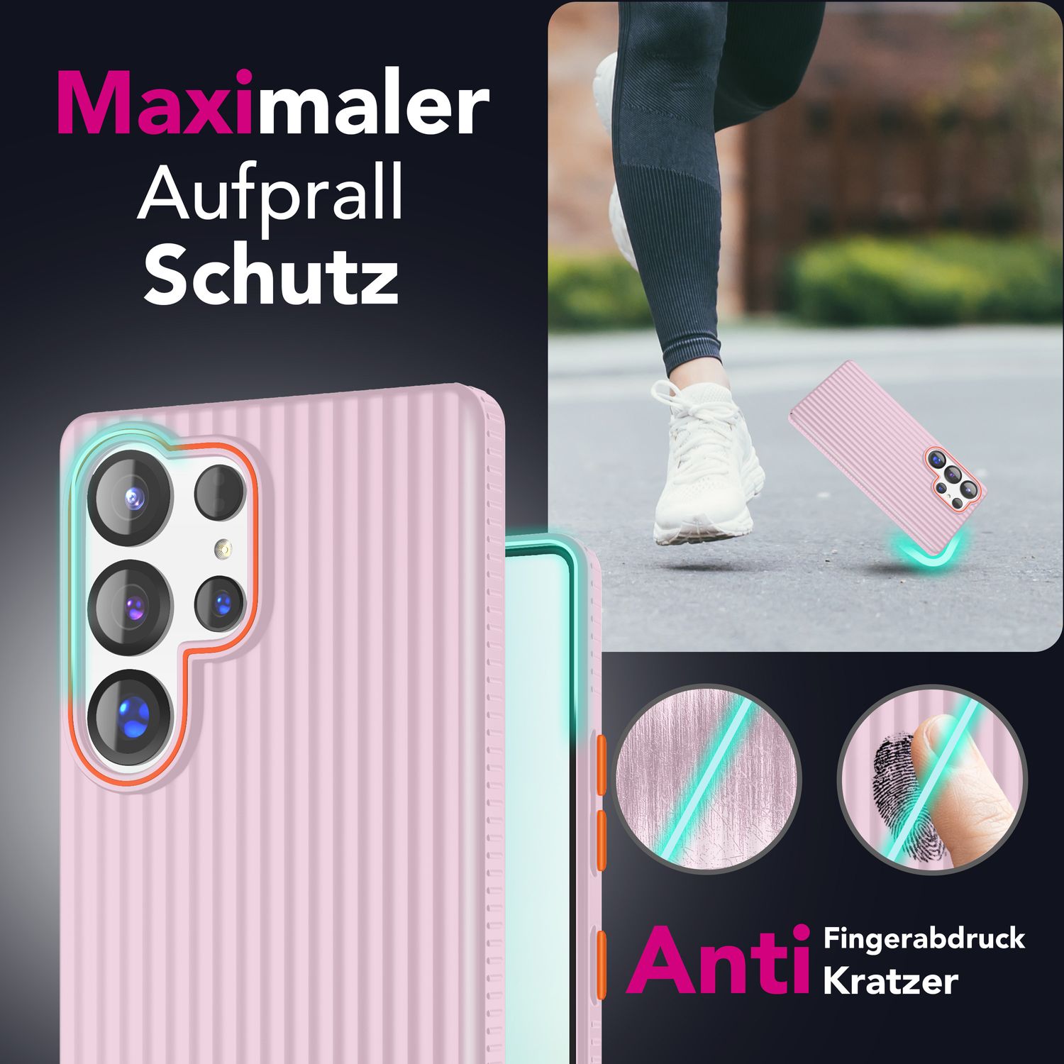 NALIA Nova für Samsung Galaxy S25 Ultra Hülle, Dünnes Hardcover in Metall Optik, mit Wellenstruktur Rillen Design, Rutschfeste Anti-Fingerabdruck Schutzhülle Puderrosa NALIA SlimFit Hülle