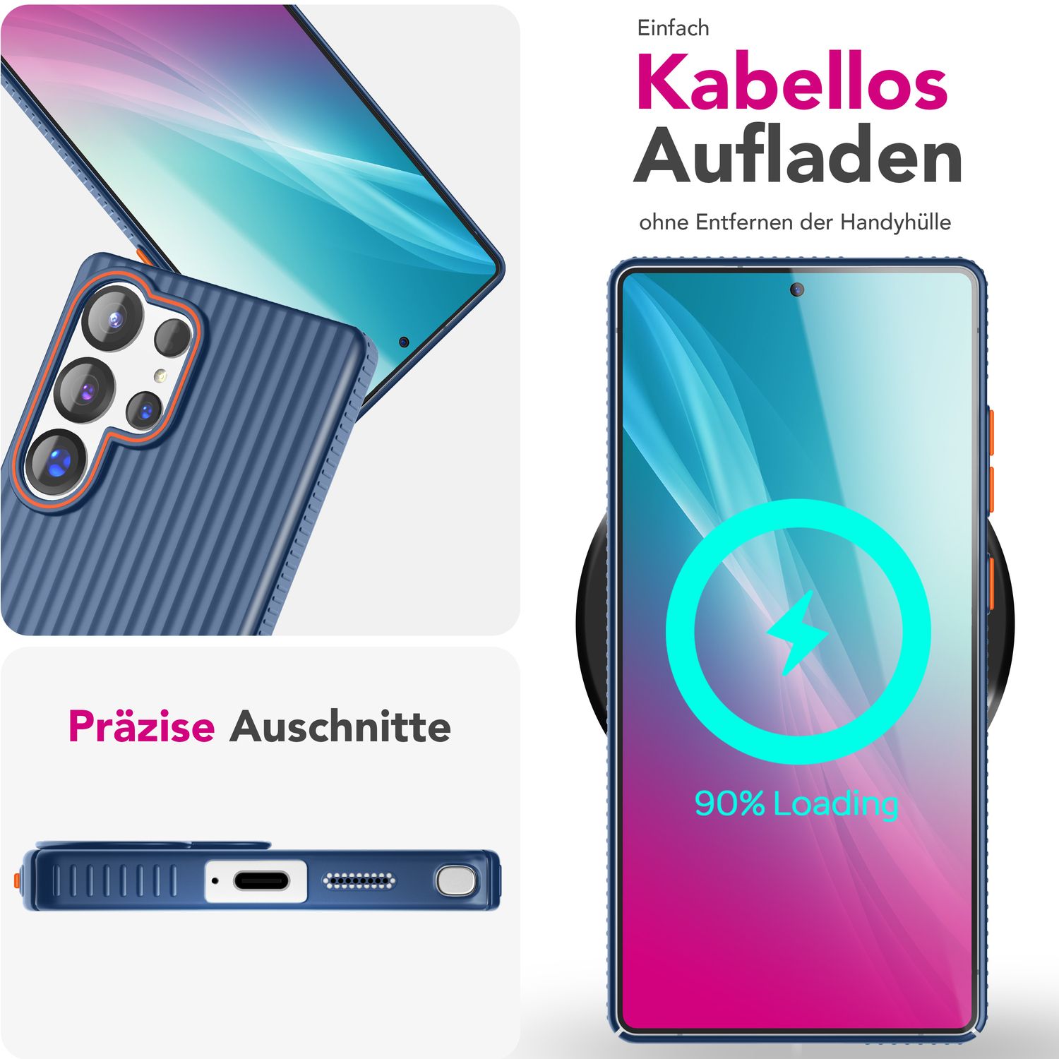NALIA Nova für Samsung Galaxy S25 Ultra Hülle, Dünnes Hardcover in Metall Optik, mit Wellenstruktur Rillen Design, Rutschfeste Anti-Fingerabdruck Schutzhülle Tiefsee Blau NALIA SlimFit Hülle