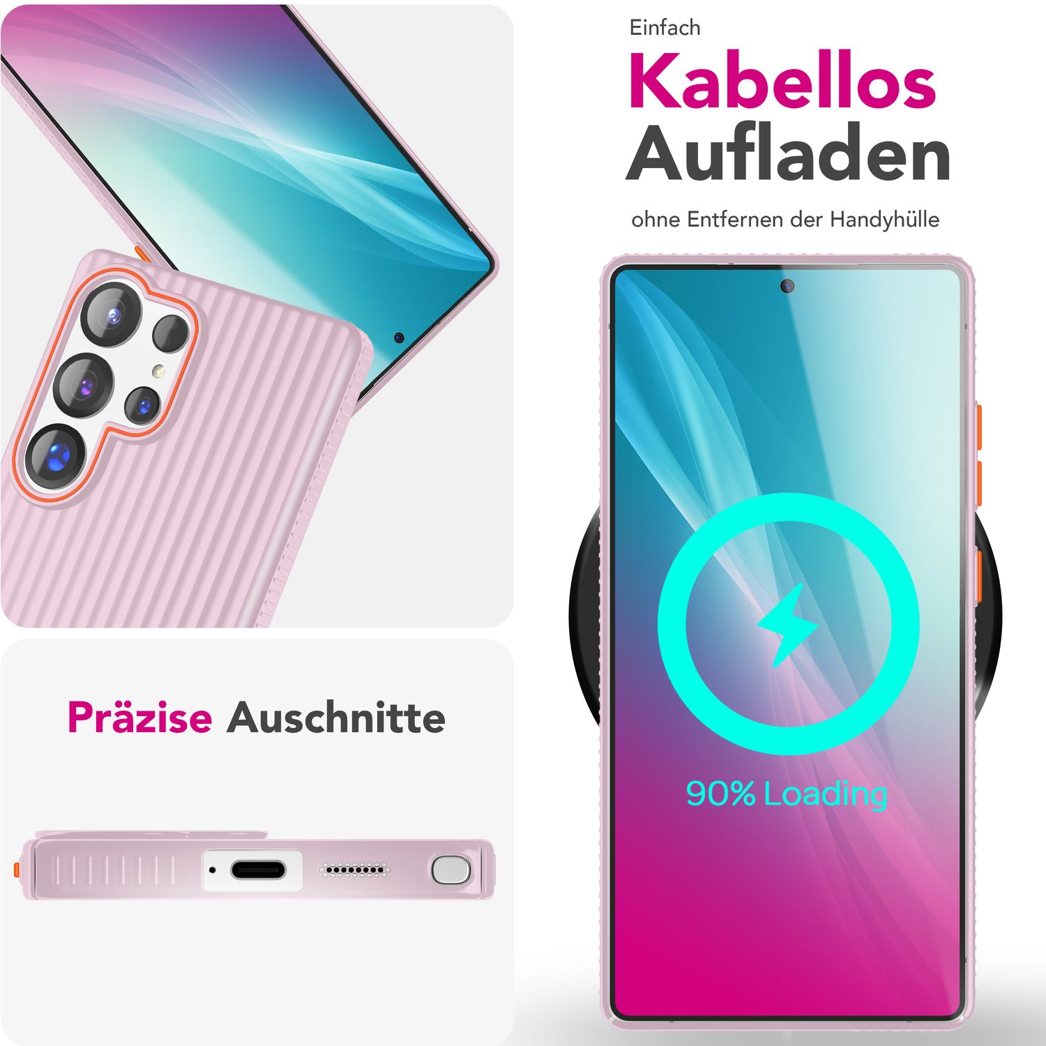NALIA Nova für Samsung Galaxy S25 Ultra Hülle, Dünnes Hardcover in Metall Optik, mit Wellenstruktur Rillen Design, Rutschfeste Anti-Fingerabdruck Schutzhülle Puderrosa NALIA SlimFit Hülle