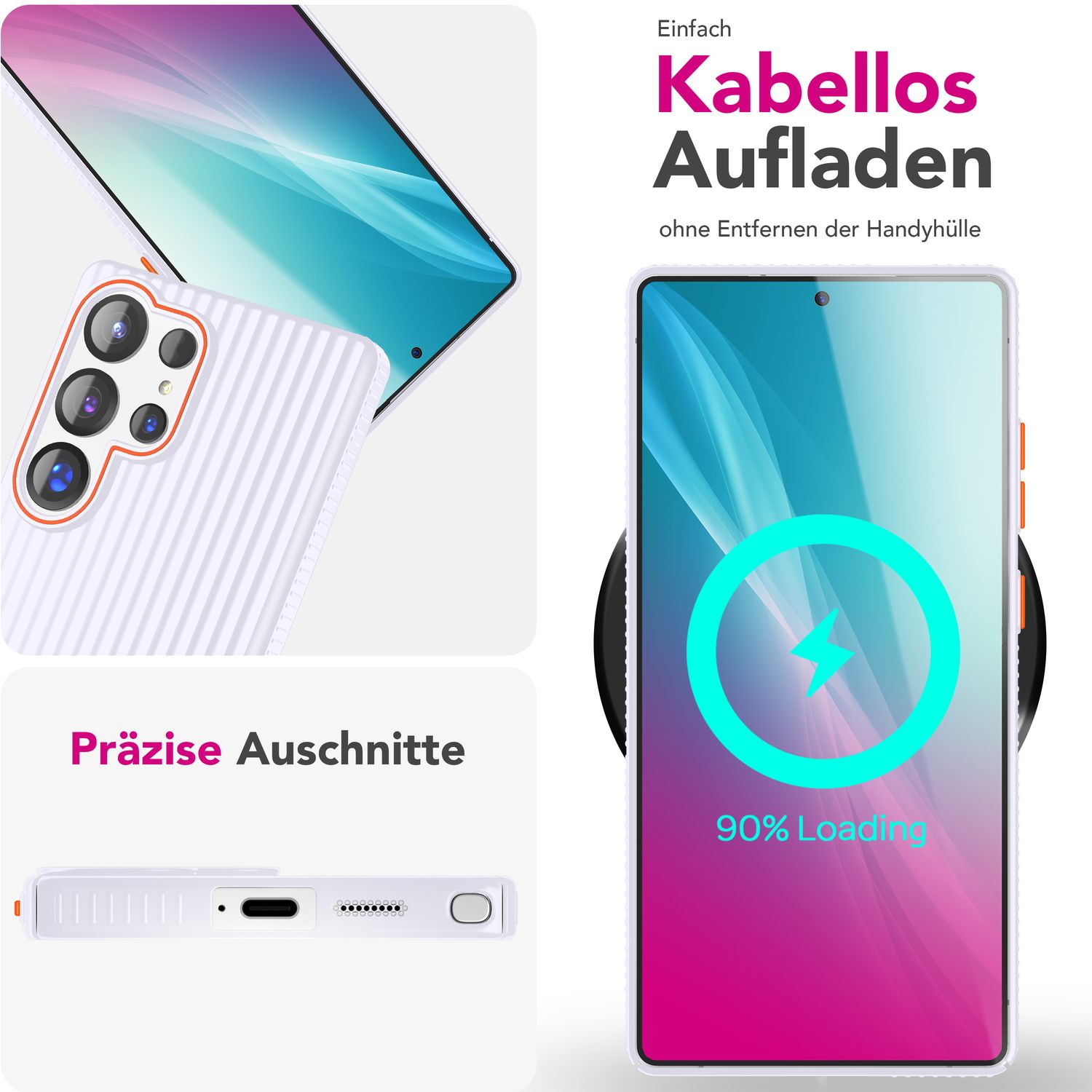 NALIA Nova für Samsung Galaxy S25 Ultra Hülle, Dünnes Hardcover in Metall Optik, mit Wellenstruktur Rillen Design, Rutschfeste Anti-Fingerabdruck Schutzhülle Violettblüte NALIA SlimFit Hülle