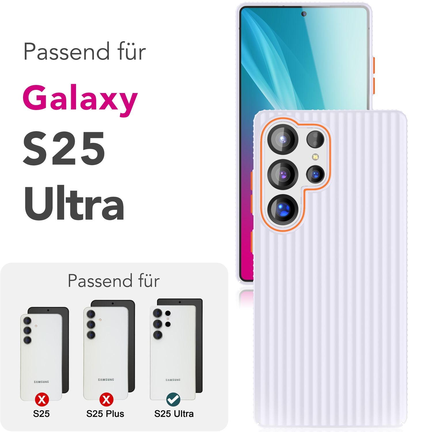 NALIA Nova für Samsung Galaxy S25 Ultra Hülle, Dünnes Hardcover in Metall Optik, mit Wellenstruktur Rillen Design, Rutschfeste Anti-Fingerabdruck Schutzhülle Violettblüte NALIA SlimFit Hülle