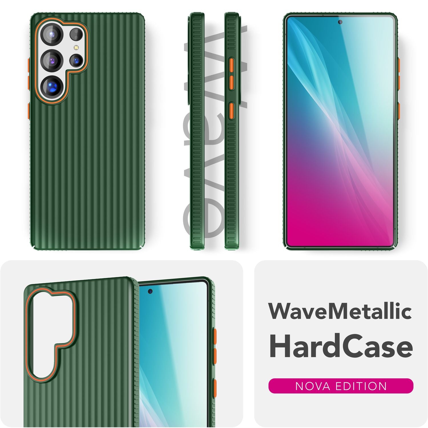 NALIA Nova für Samsung Galaxy S25 Ultra Hülle, Dünnes Hardcover in Metall Optik, mit Wellenstruktur Rillen Design, Rutschfeste Anti-Fingerabdruck Schutzhülle Waldnacht Grün NALIA SlimFit Hülle