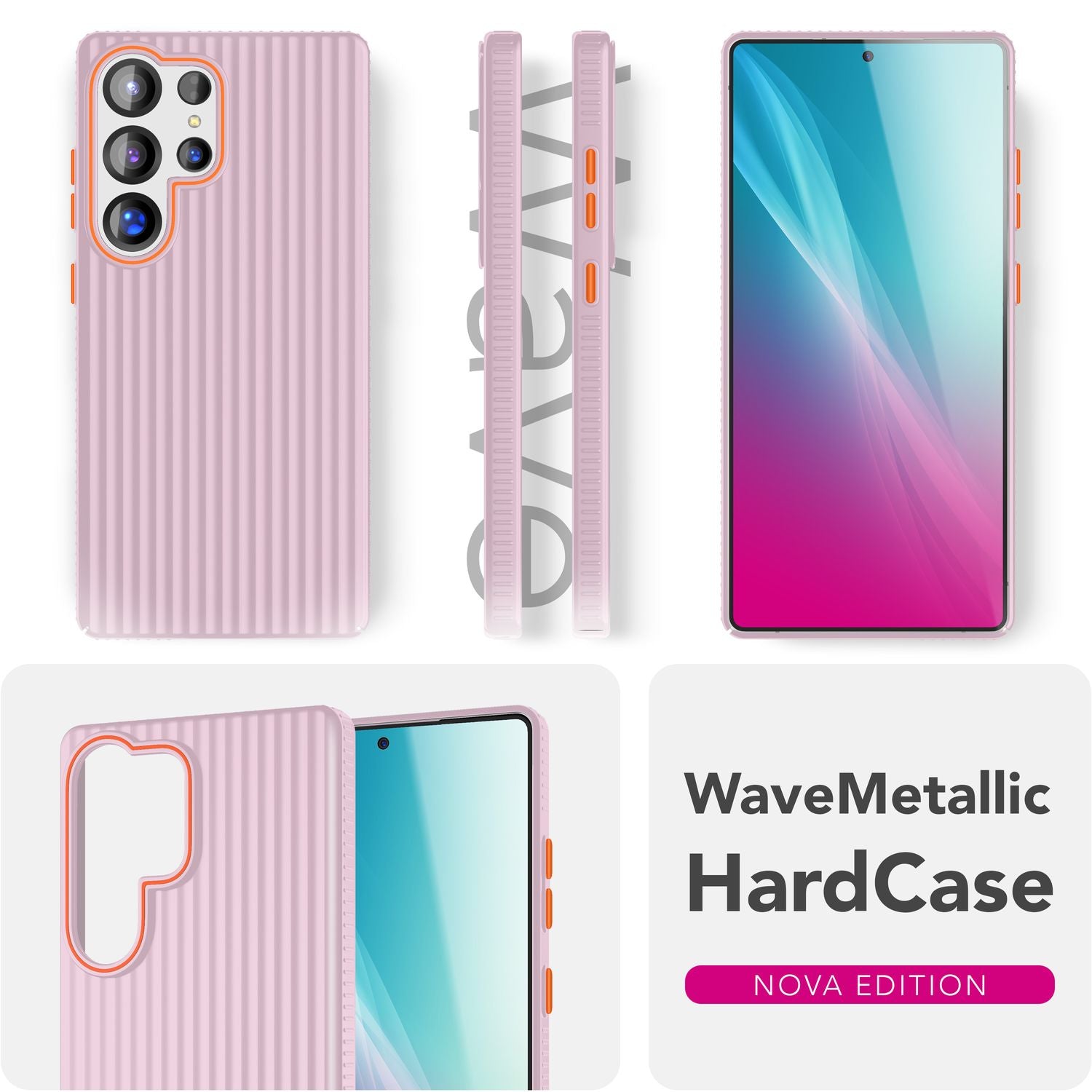 NALIA Nova für Samsung Galaxy S25 Ultra Hülle, Dünnes Hardcover in Metall Optik, mit Wellenstruktur Rillen Design, Rutschfeste Anti-Fingerabdruck Schutzhülle Puderrosa NALIA SlimFit Hülle