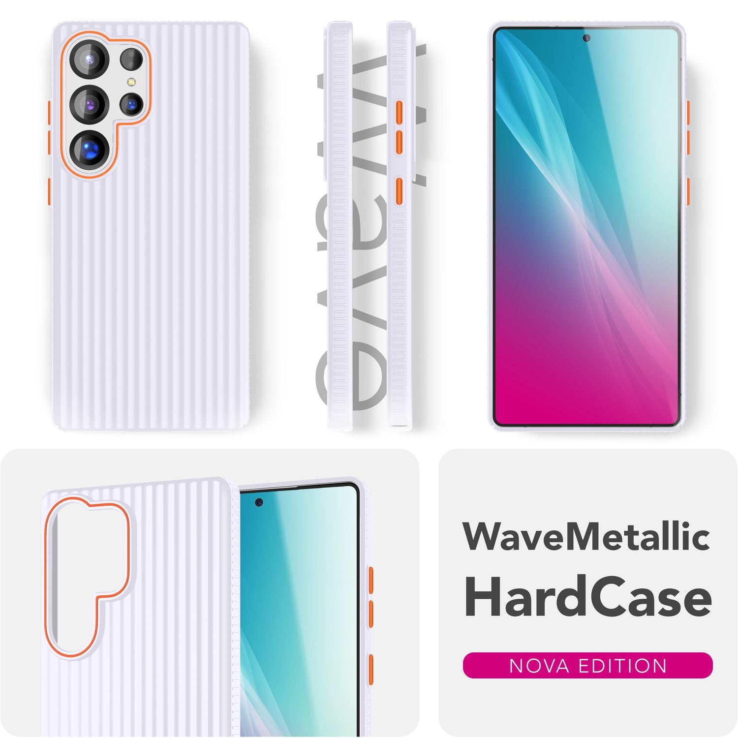 NALIA Nova für Samsung Galaxy S25 Ultra Hülle, Dünnes Hardcover in Metall Optik, mit Wellenstruktur Rillen Design, Rutschfeste Anti-Fingerabdruck Schutzhülle Violettblüte NALIA SlimFit Hülle