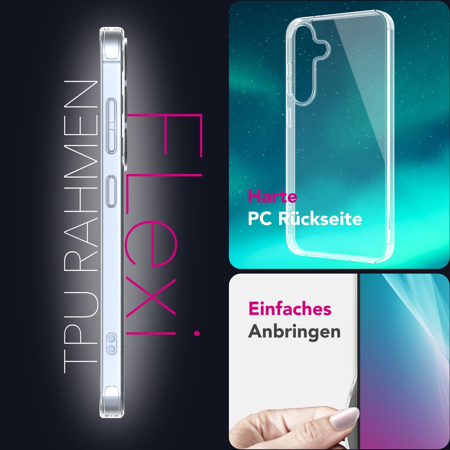 NALIA Blyss für Samsung Galaxy S25 Hülle, Kristall-Klare Schutzhülle mit kratzfester harter Rückseite und Anti-Schock Silikon-Rahmen, Transparente Handyhülle mit Anti-Gelb Effekt Default Title NALIA Transparente Hülle