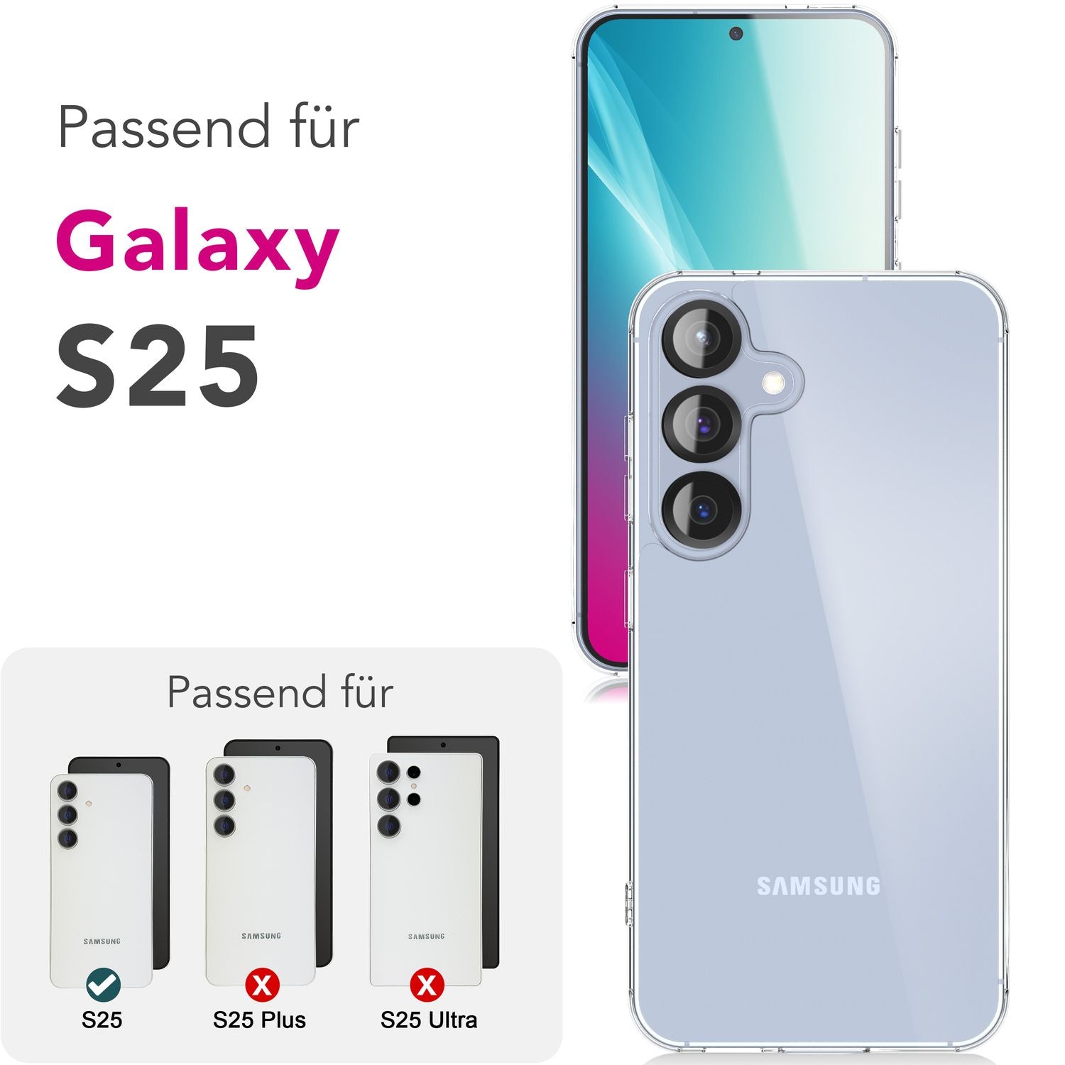 NALIA Blyss für Samsung Galaxy S25 Hülle, Kristall-Klare Schutzhülle mit kratzfester harter Rückseite und Anti-Schock Silikon-Rahmen, Transparente Handyhülle mit Anti-Gelb Effekt Default Title NALIA Transparente Hülle