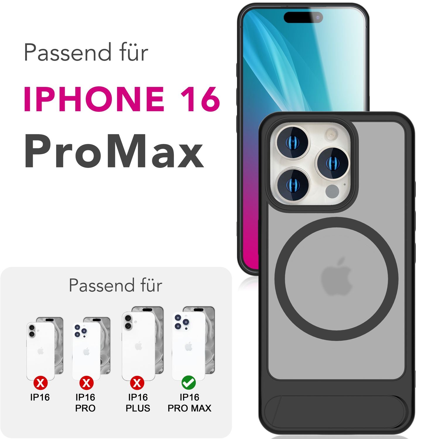 NALIA Magnet Hülle iPhone 16 Pro Max Case MagSafe-kompatibel Titan Schwarz NALIA Protective Hülle