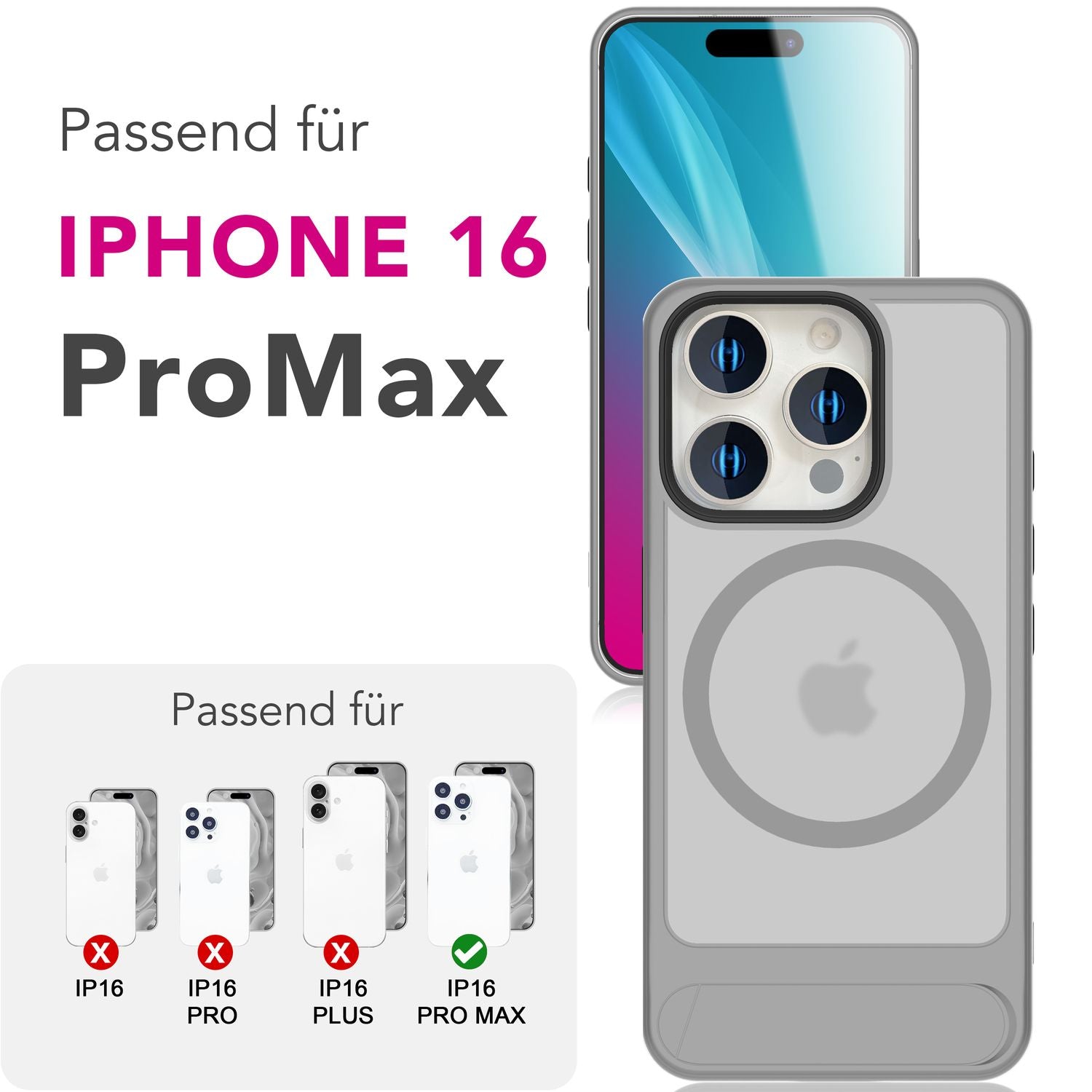 NALIA Magnet Hülle iPhone 16 Pro Max Case MagSafe-kompatibel Titan Grau NALIA Protective Hülle