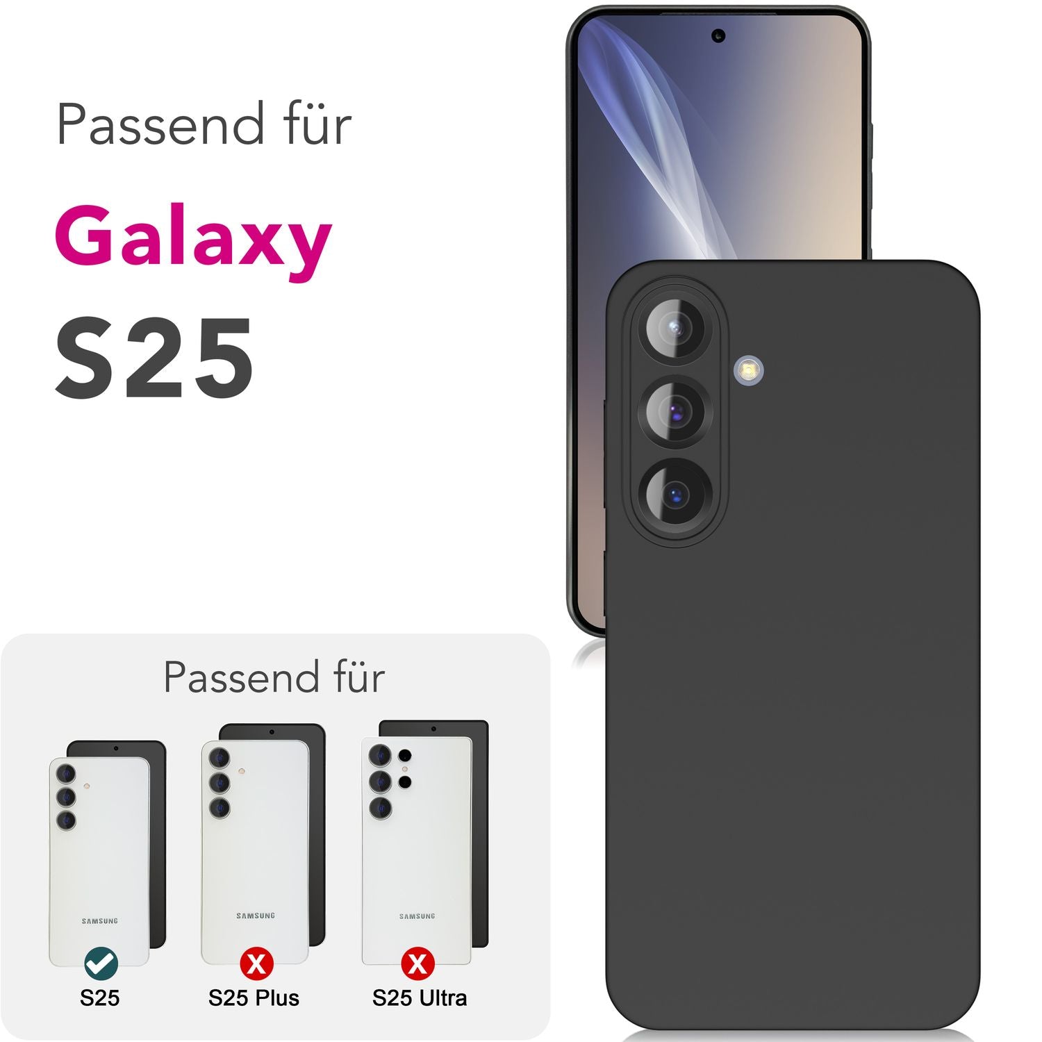 NALIA Strider für Samsung Galaxy S25 Hülle, Schwarze Silikonhülle, Mattierte Schlanke Schutzhülle, Strapazierfähige Dünne Handyhülle mit erhöhtem Kameraschutz und Tastenschutz