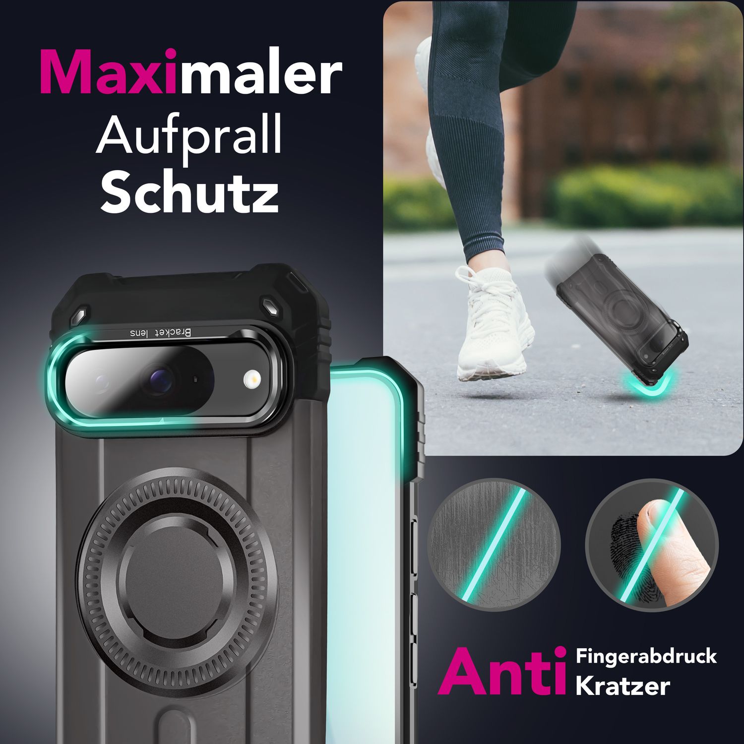 NALIA Granite Hülle für Google Pixel 9 – Handyhülle für MagSafe, Stoßfestes Panzer Hardcase mit Dual-Layer Schutz, Integrierter Metall-Kickstand, Military Cover Sturmgrau NALIA Outdoor Hülle