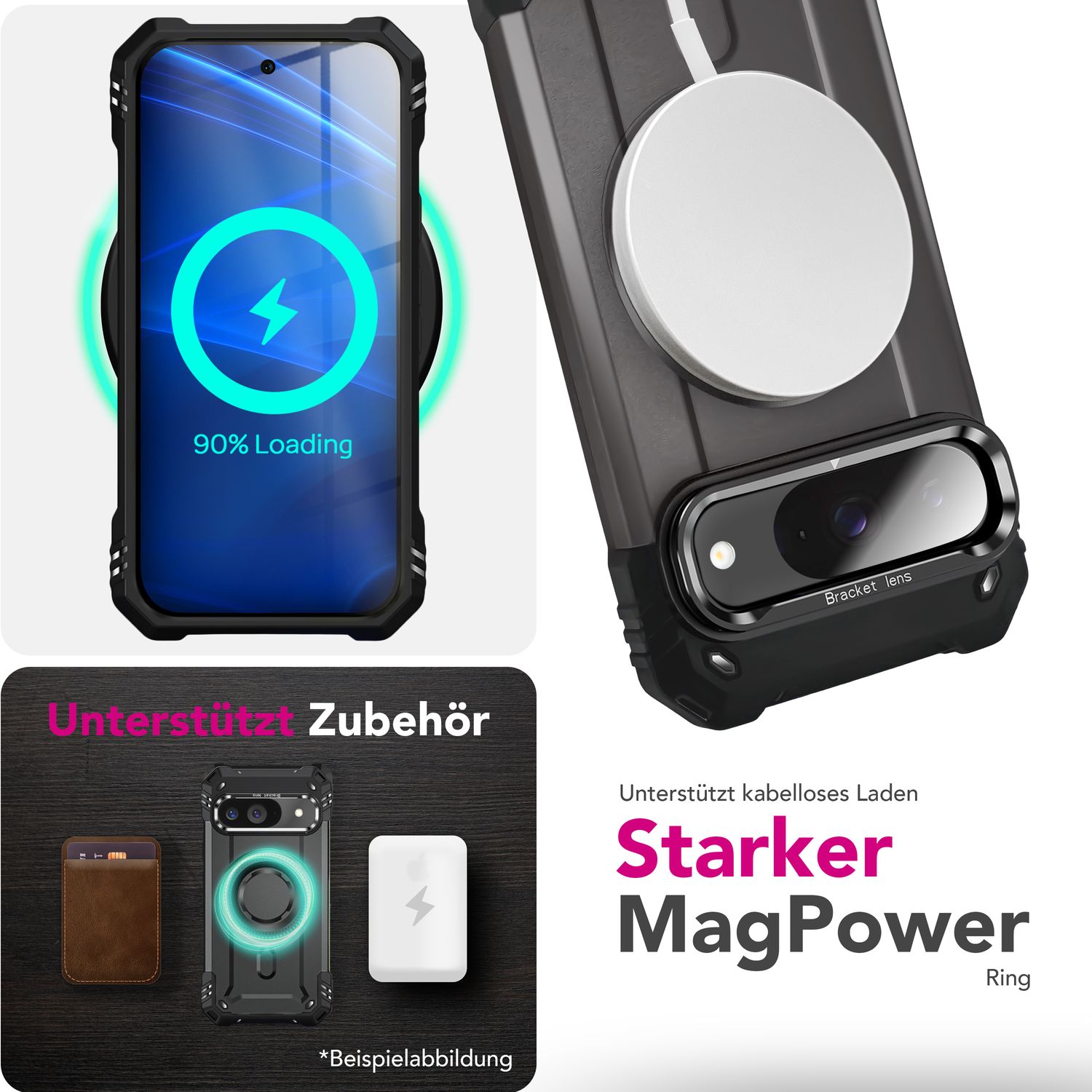 NALIA Granite Hülle für Google Pixel 9 – Handyhülle für MagSafe, Stoßfestes Panzer Hardcase mit Dual-Layer Schutz, Integrierter Metall-Kickstand, Military Cover Sturmgrau NALIA Outdoor Hülle