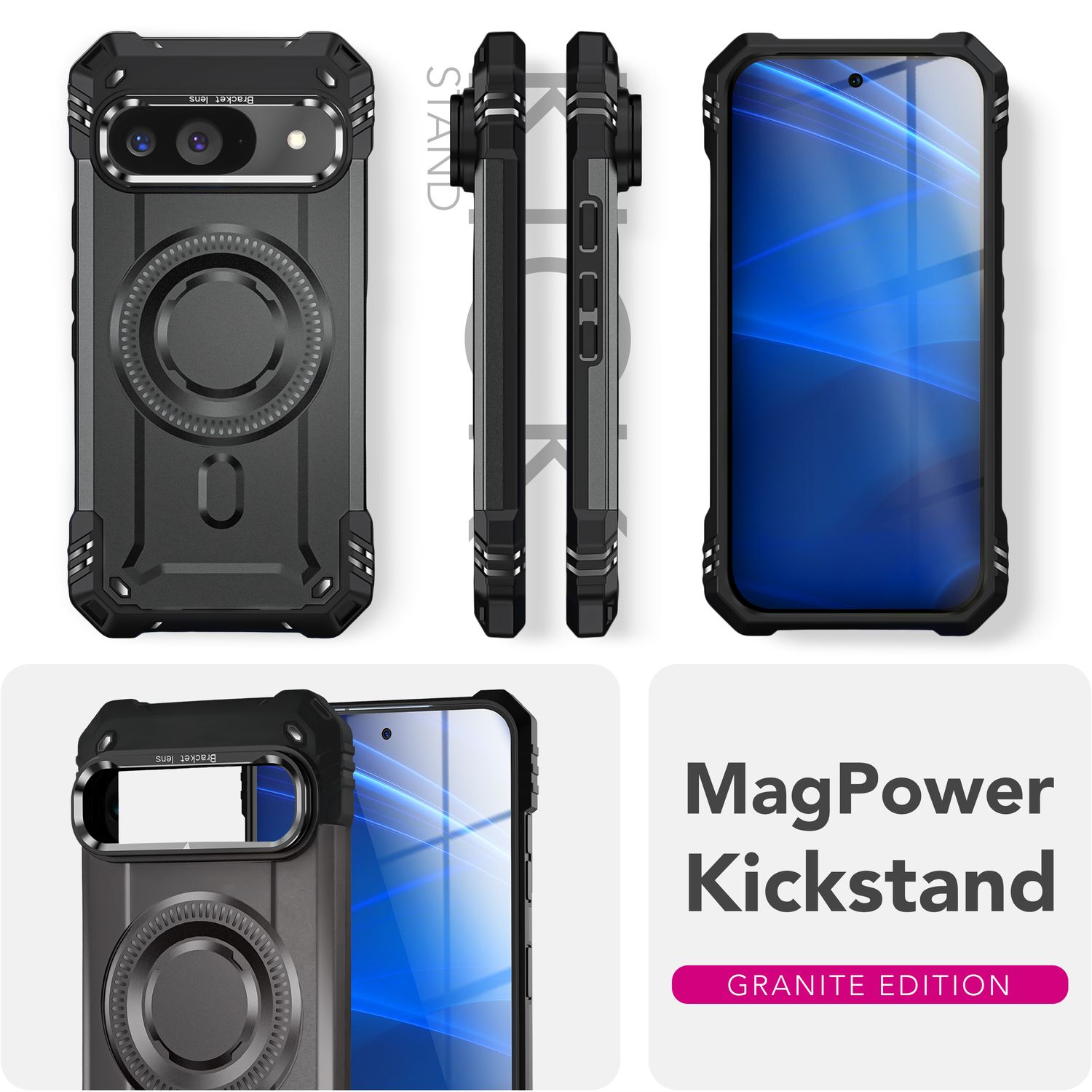 NALIA Granite Hülle für Google Pixel 9 – Handyhülle für MagSafe, Stoßfestes Panzer Hardcase mit Dual-Layer Schutz, Integrierter Metall-Kickstand, Military Cover Sturmgrau NALIA Outdoor Hülle