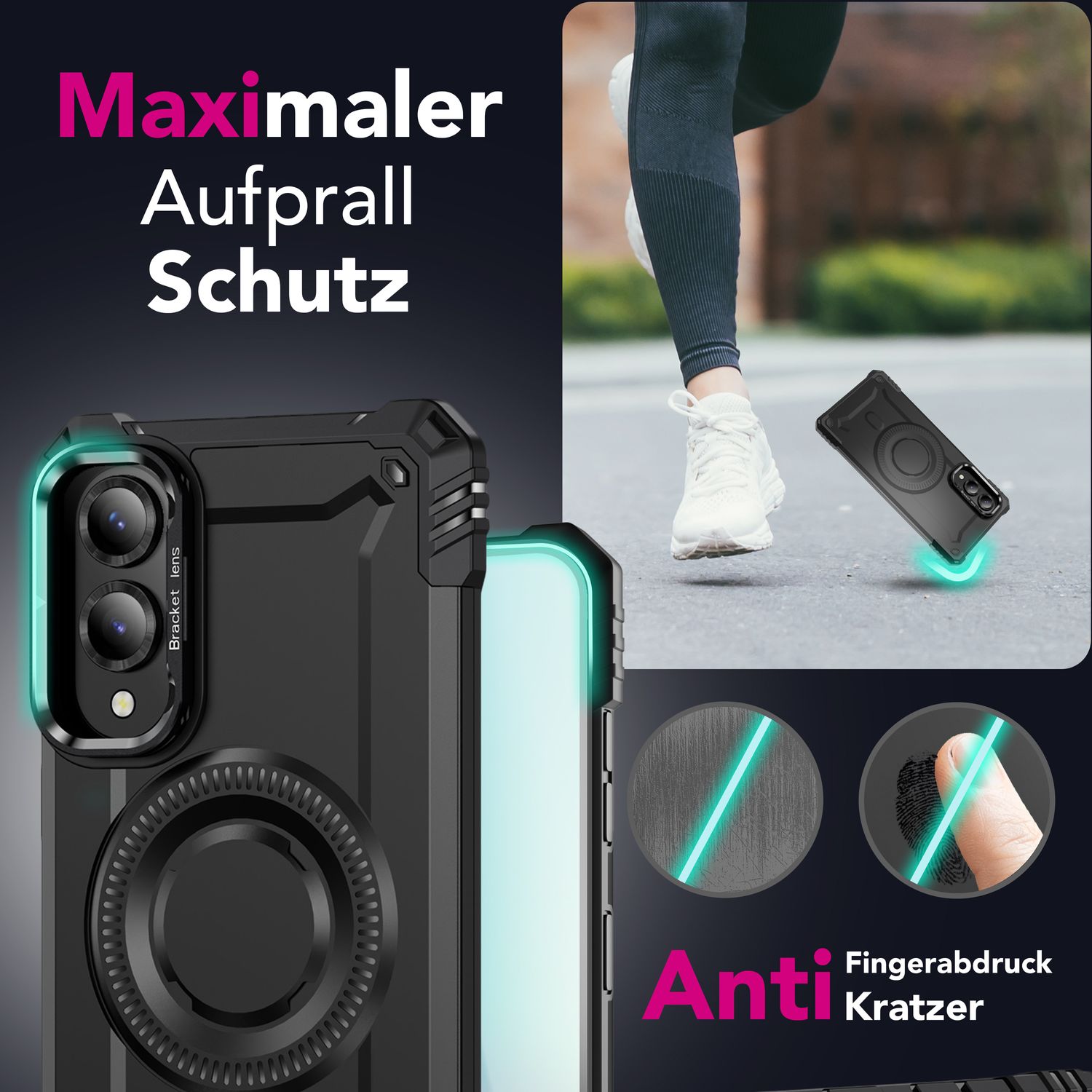 NALIA Granite Hülle für Samsung Galaxy S25 Edge – für MagSafe, Panzerhülle, Extrem Robust, Militär Schutzklasse, Kamera Standfuß, Integrierter Magnet-Ring, Schlagfest