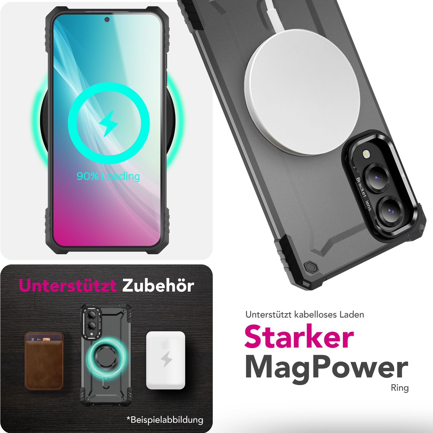 NALIA Granite Hülle für Samsung Galaxy S25 Edge – für MagSafe, Panzerhülle, Extrem Robust, Militär Schutzklasse, Kamera Standfuß, Integrierter Magnet-Ring, Schlagfest