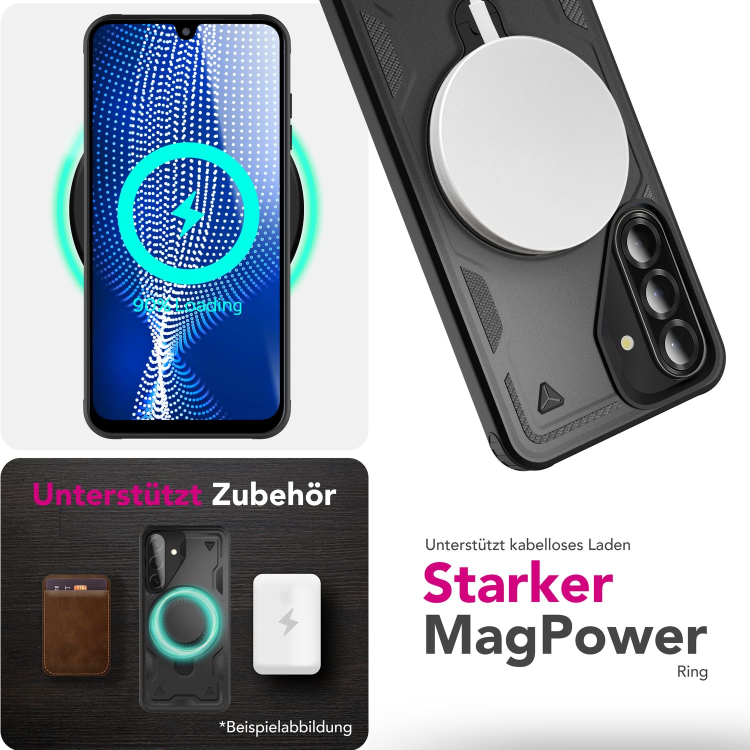 NALIA Stormguard Hülle für Samsung Galaxy A26 – für MagSafe, Stoßfeste Panzer Schutzhülle mit 360° Dreh Ring, Outdoor Kickstand Case mit Fallschutz, Military Cover Vulkanschwarz NALIA Outdoor Hülle