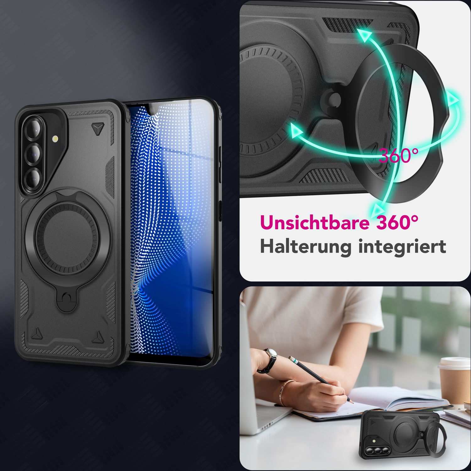 NALIA Stormguard Hülle für Samsung Galaxy A26 – für MagSafe, Stoßfeste Panzer Schutzhülle mit 360° Dreh Ring, Outdoor Kickstand Case mit Fallschutz, Military Cover Vulkanschwarz NALIA Outdoor Hülle