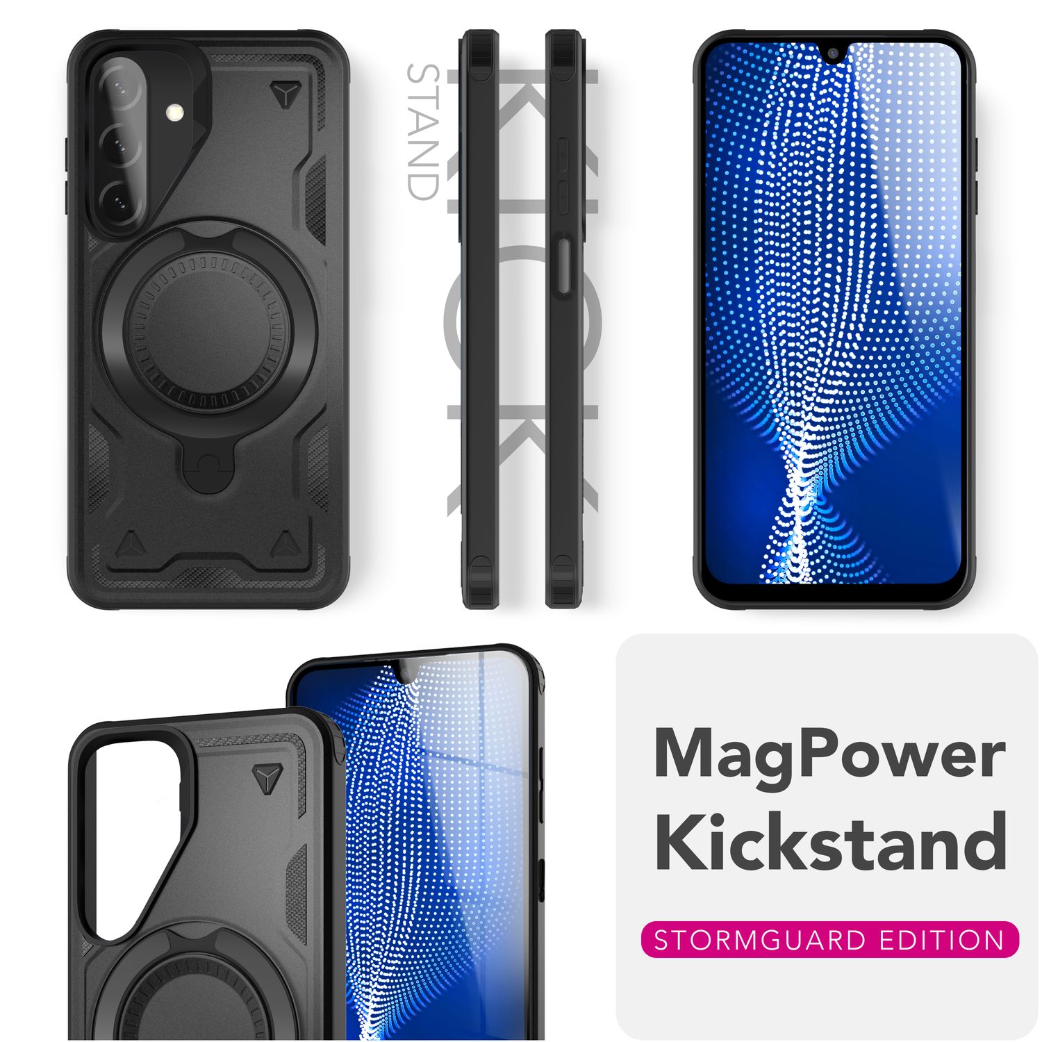 NALIA Stormguard Hülle für Samsung Galaxy A26 – für MagSafe, Stoßfeste Panzer Schutzhülle mit 360° Dreh Ring, Outdoor Kickstand Case mit Fallschutz, Military Cover Vulkanschwarz NALIA Outdoor Hülle