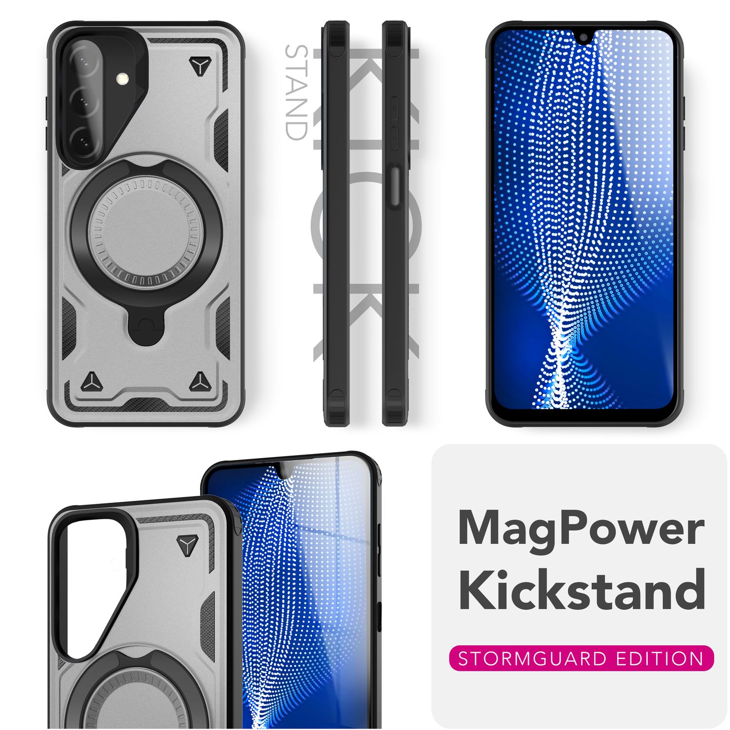 NALIA Stormguard Hülle für Samsung Galaxy A26 – für MagSafe, Stoßfeste Panzer Schutzhülle mit 360° Dreh Ring, Outdoor Kickstand Case mit Fallschutz, Military Cover Sturmsilber NALIA Outdoor Hülle