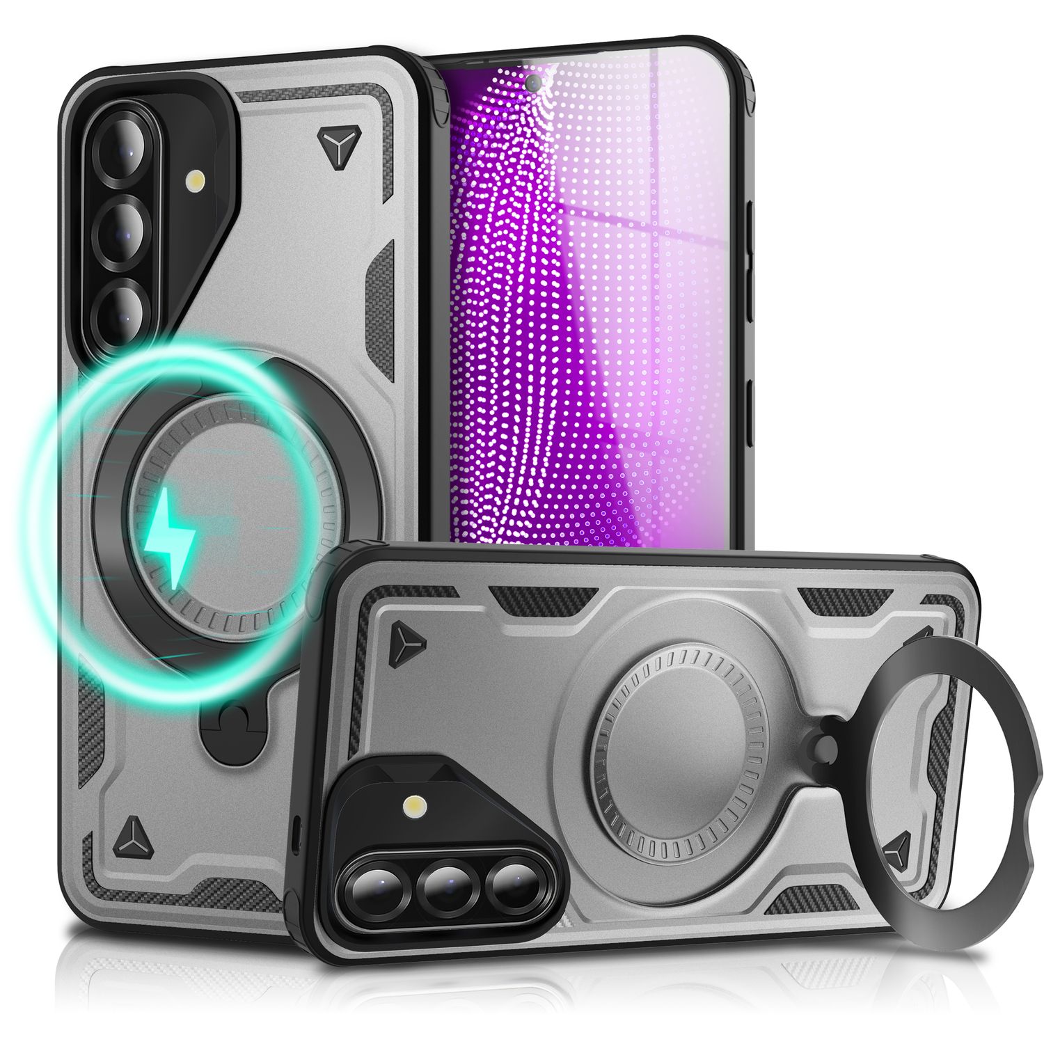 NALIA Stormguard Hülle für Samsung Galaxy A36 – für MagSafe, Military Style Handyhülle mit Stoßdämpfung & 360° Ringhalter, Robustes Hartschalen Cover, Outdoor Case Sturmsilber NALIA Outdoor Hülle