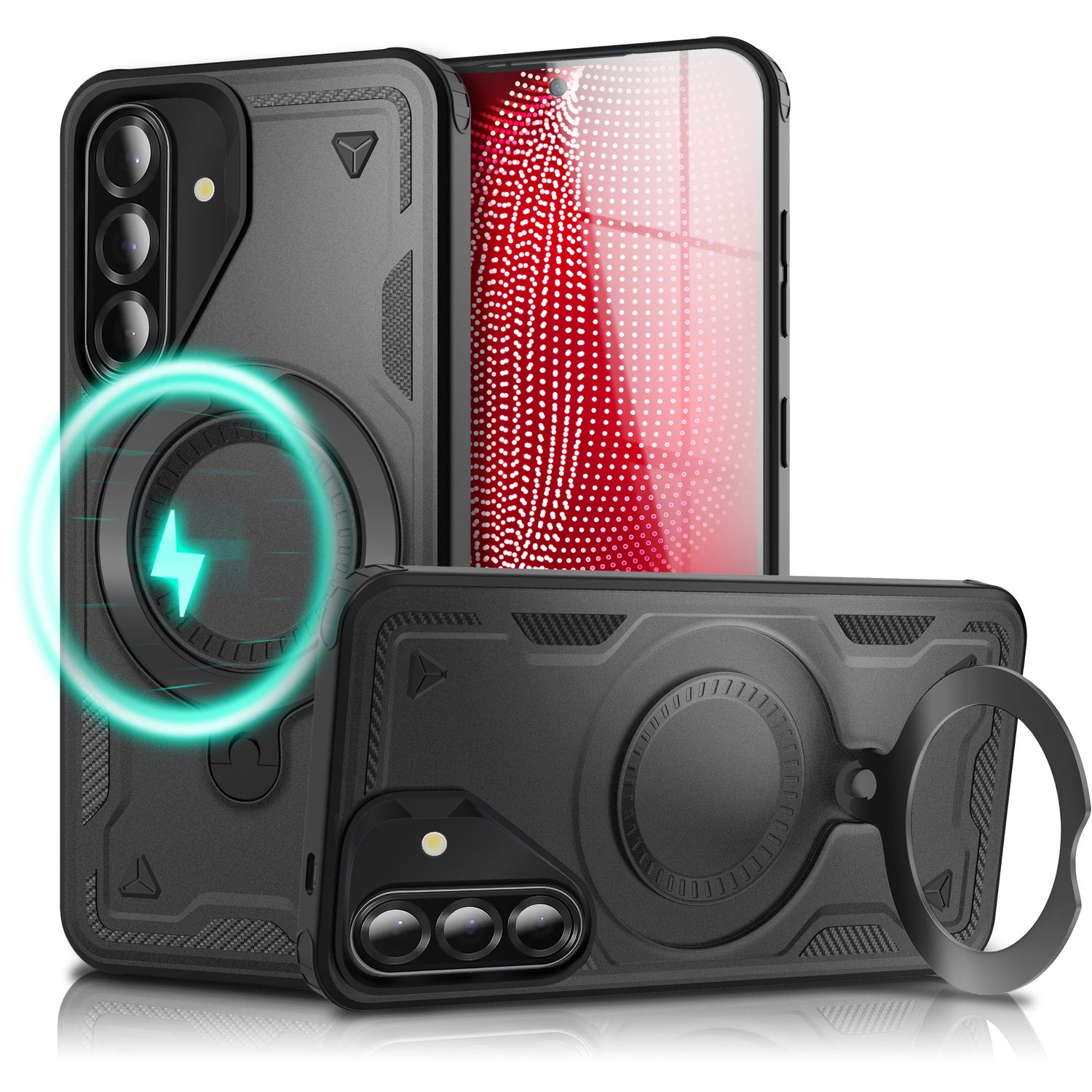 NALIA Stormguard Hülle für Samsung Galaxy A56 – für MagSafe, Panzerschutz Handyhülle mit 360° Drehbarem Ring, Kickstand, Stoßfestes Outdoor Case, Militär Schutzhülle Vulkanschwarz NALIA Outdoor Hülle