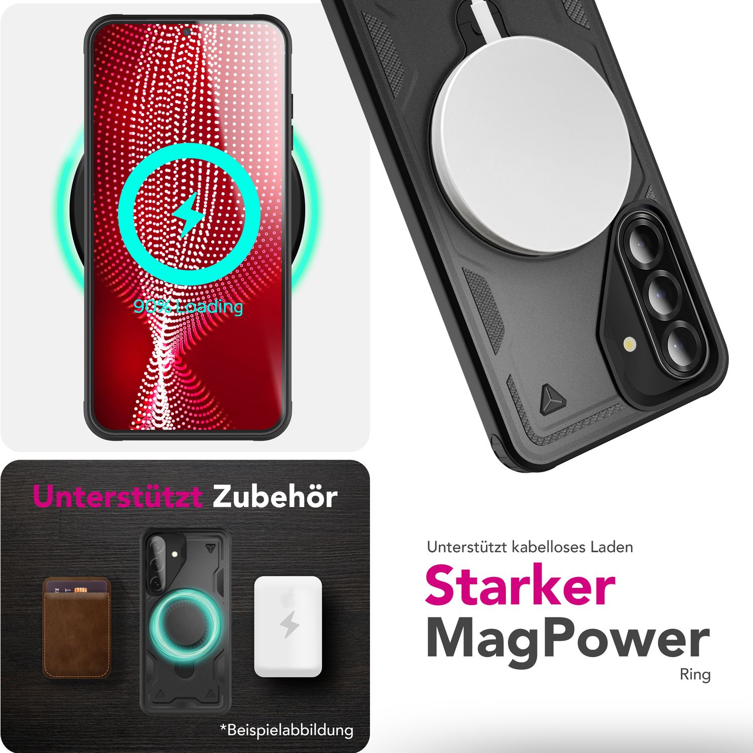 NALIA Stormguard Hülle für Samsung Galaxy A56 – für MagSafe, Panzerschutz Handyhülle mit 360° Drehbarem Ring, Kickstand, Stoßfestes Outdoor Case, Militär Schutzhülle Vulkanschwarz NALIA Outdoor Hülle