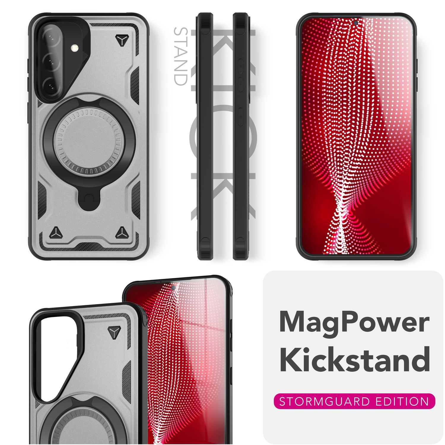 NALIA Stormguard Hülle für Samsung Galaxy A56 – für MagSafe, Panzerschutz Handyhülle mit 360° Drehbarem Ring, Kickstand, Stoßfestes Outdoor Case, Militär Schutzhülle Sturmsilber NALIA Outdoor Hülle