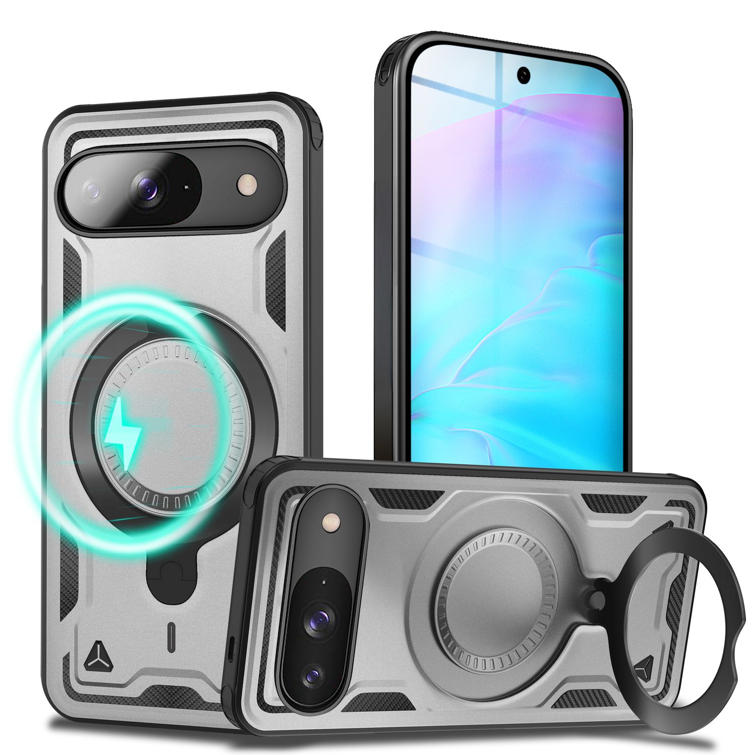 NALIA Stormguard Hülle für Google Pixel 9 – Handyhülle für MagSafe, Stoßfestes Hardcase mit 360° Ringhalter, Aufprallschutz Cover, Panzer Schutzhülle im Militär Stil