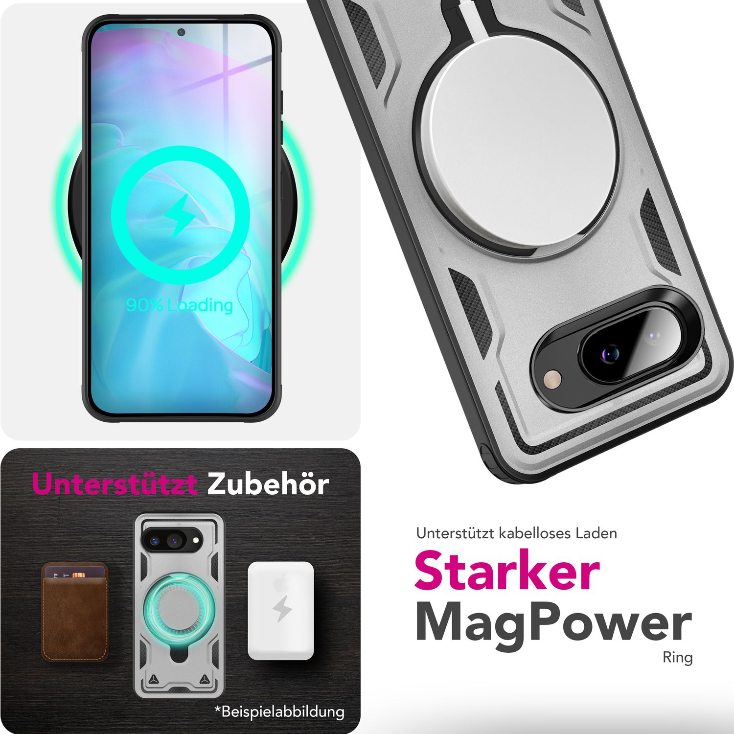 NALIA Stormguard Hülle für Google Pixel 9a – Handyhülle für MagSafe, Panzerschutz mit 360° Ring für Stand & Finger-Halter, Stoßfestes Cover für Outdoor, Military Case