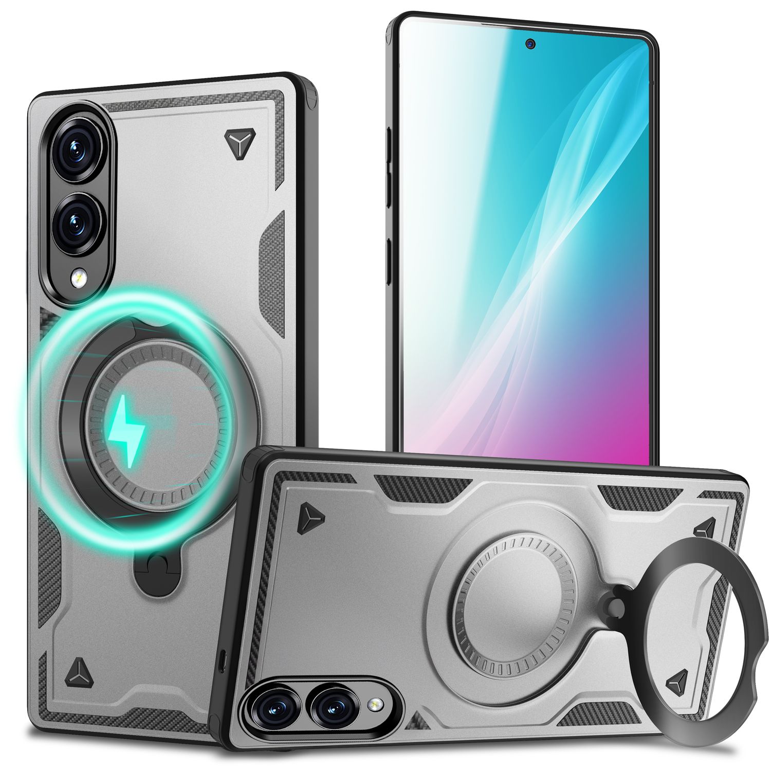 NALIA Stormguard Hülle für Samsung Galaxy S25 Edge – für MagSafe, Panzerhülle mit 360° Ring, Schlagfest & Stabil, Verstärkter Fallschutz, Militär Schutzklasse