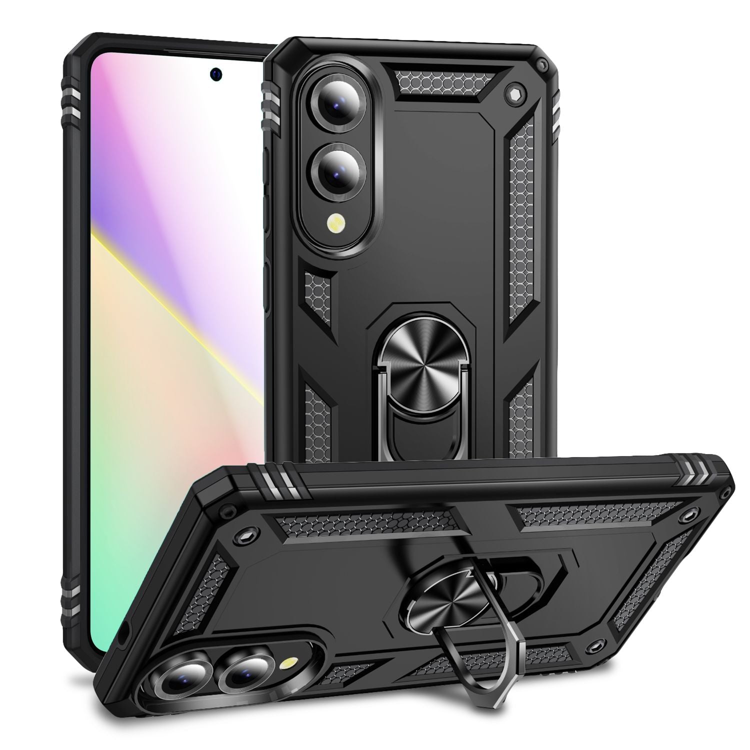 NALIA RingDefend Hülle für Samsung Galaxy S25 Edge – Schwarze Military Style Ringhülle, Stoßfester Fallschutz, 360° Finger-Halter & Ständer, Ultra Robust & Widerstandsfähig