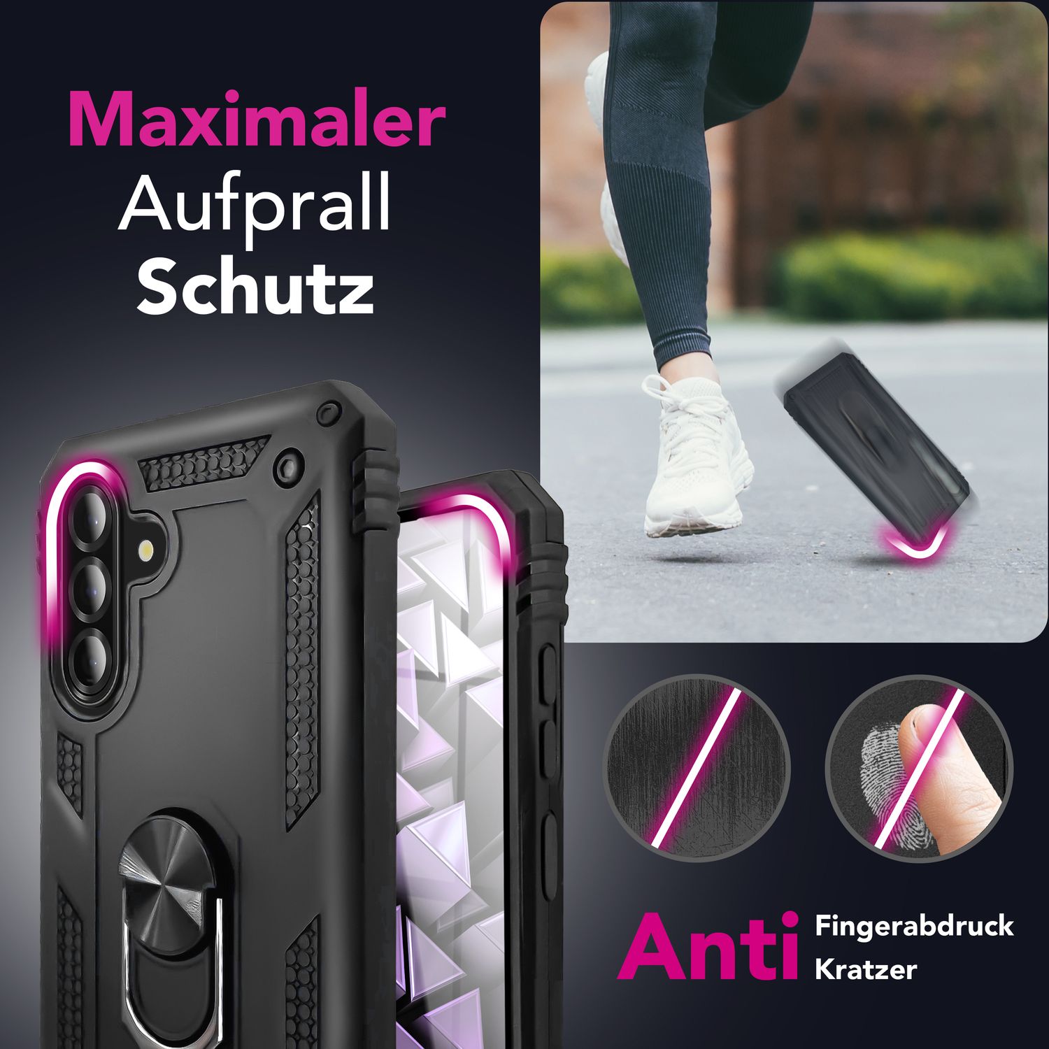 NALIA RingDefend Hülle für Samsung Galaxy A36 – Militärische Panzer Handyhülle mit 360° Metallring & Kickstand, Stoßfestes Armor Cover mit Grip, Outdoor Schutzhülle - Schwarz Default Title NALIA Outdoor Hülle