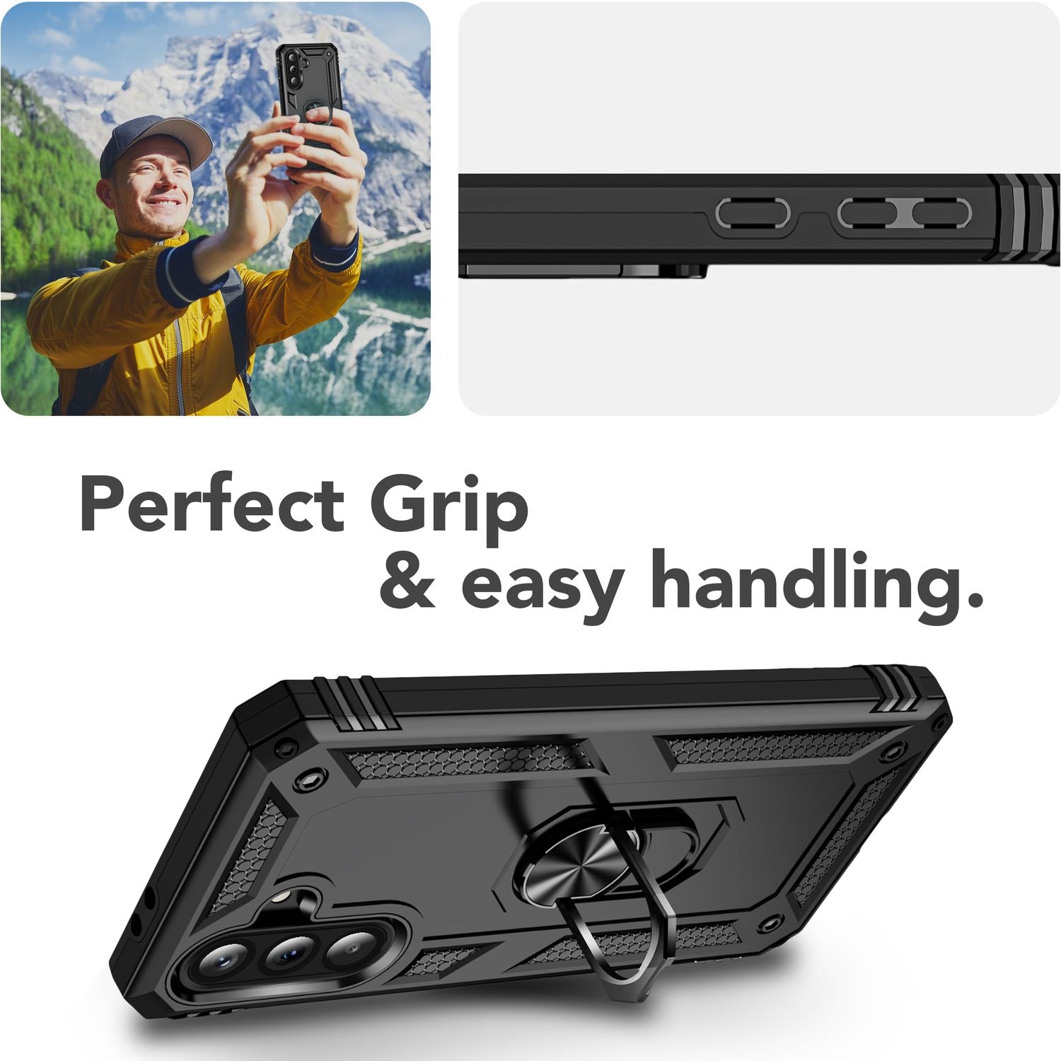 NALIA RingDefend Hülle für Samsung Galaxy A36 – Militärische Panzer Handyhülle mit 360° Metallring & Kickstand, Stoßfestes Armor Cover mit Grip, Outdoor Schutzhülle - Schwarz Default Title NALIA Outdoor Hülle