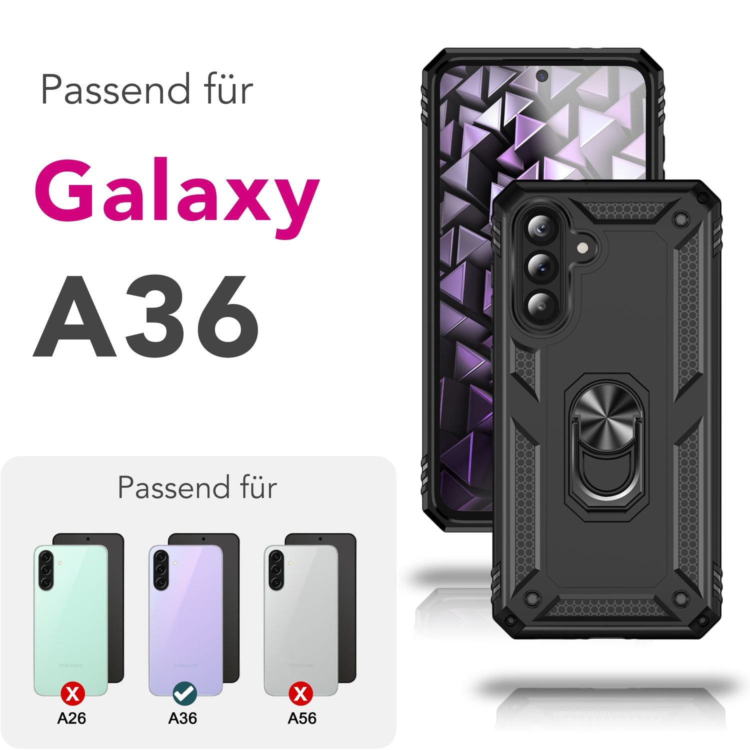 NALIA RingDefend Hülle für Samsung Galaxy A36 – Militärische Panzer Handyhülle mit 360° Metallring & Kickstand, Stoßfestes Armor Cover mit Grip, Outdoor Schutzhülle - Schwarz Default Title NALIA Outdoor Hülle