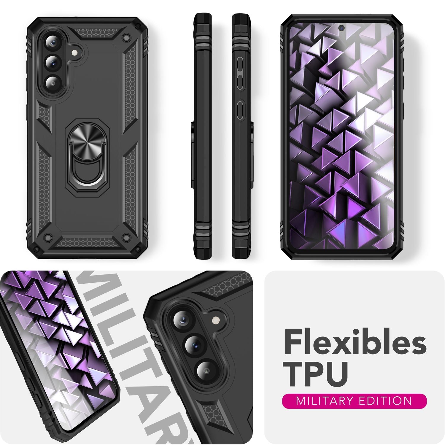 NALIA RingDefend Hülle für Samsung Galaxy A36 – Militärische Panzer Handyhülle mit 360° Metallring & Kickstand, Stoßfestes Armor Cover mit Grip, Outdoor Schutzhülle - Schwarz Default Title NALIA Outdoor Hülle