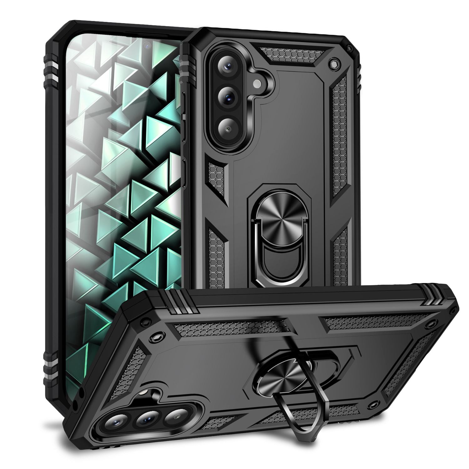 NALIA RingDefend Hülle für Samsung Galaxy A56 – Schlagfeste Military Schutzhülle mit 360° Ringhalter, Stoßfestes Outdoor Armor Case mit Anti-Rutsch Grip, Panzerhülle - Schwarz Default Title NALIA Outdoor Hülle