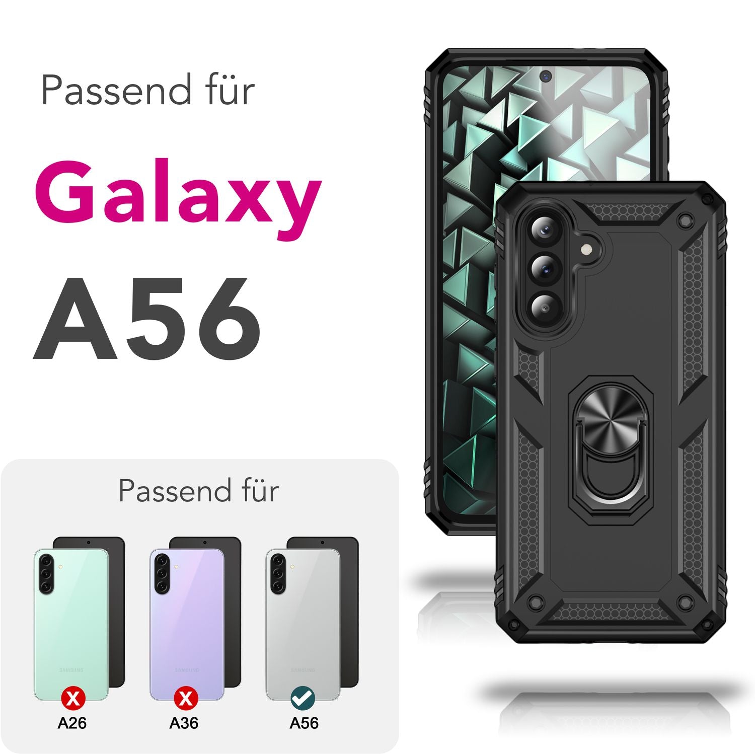 NALIA RingDefend Hülle für Samsung Galaxy A56 – Schlagfeste Military Schutzhülle mit 360° Ringhalter, Stoßfestes Outdoor Armor Case mit Anti-Rutsch Grip, Panzerhülle - Schwarz Default Title NALIA Outdoor Hülle