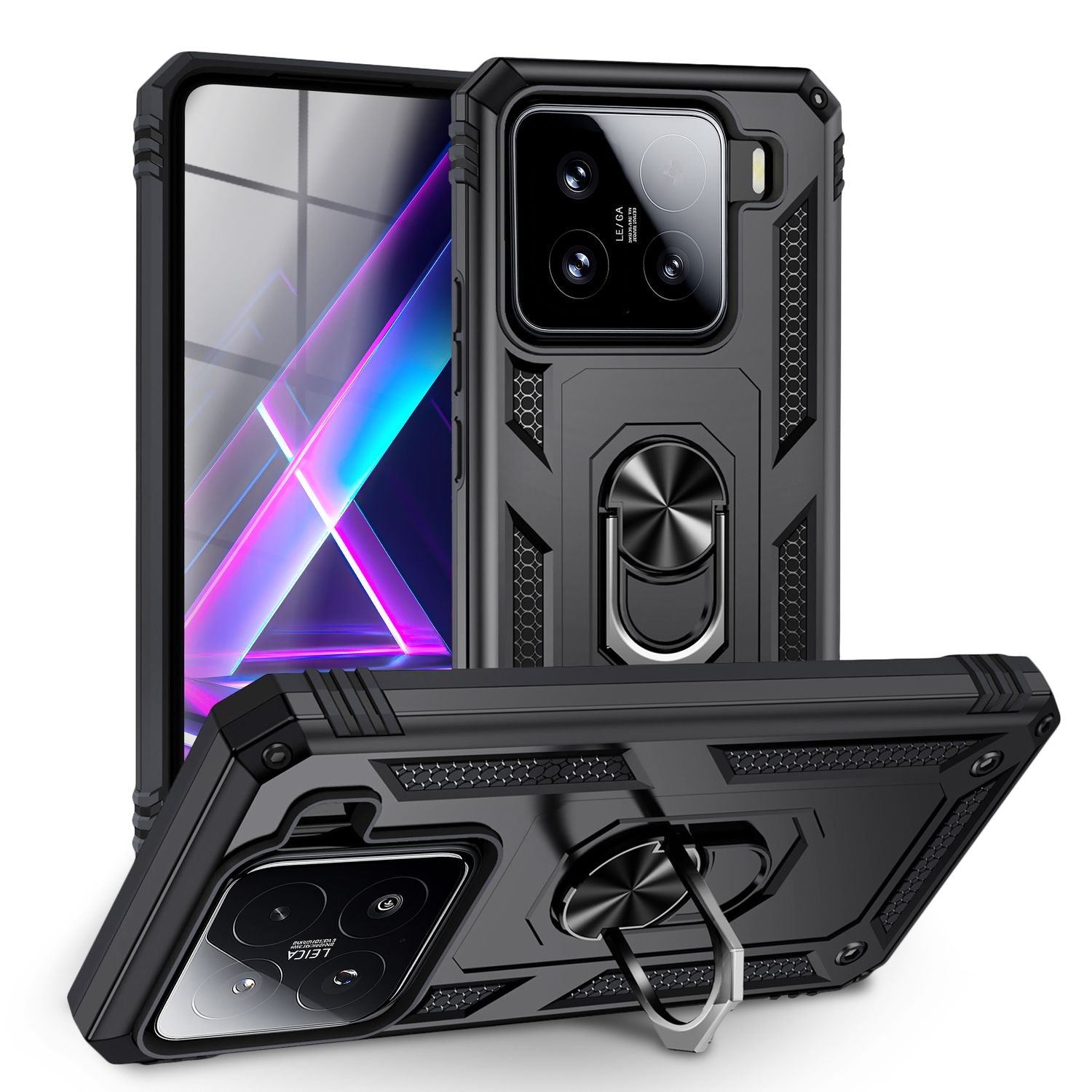 NALIA RingDefend Hülle für Xiaomi 15 – Militärische Panzerhülle mit 360° Metallring & Kickstand, Stoßfestes Dual-Layer Armor Case mit Anti-Rutsch Grip, Outdoor Cover - Schwarz