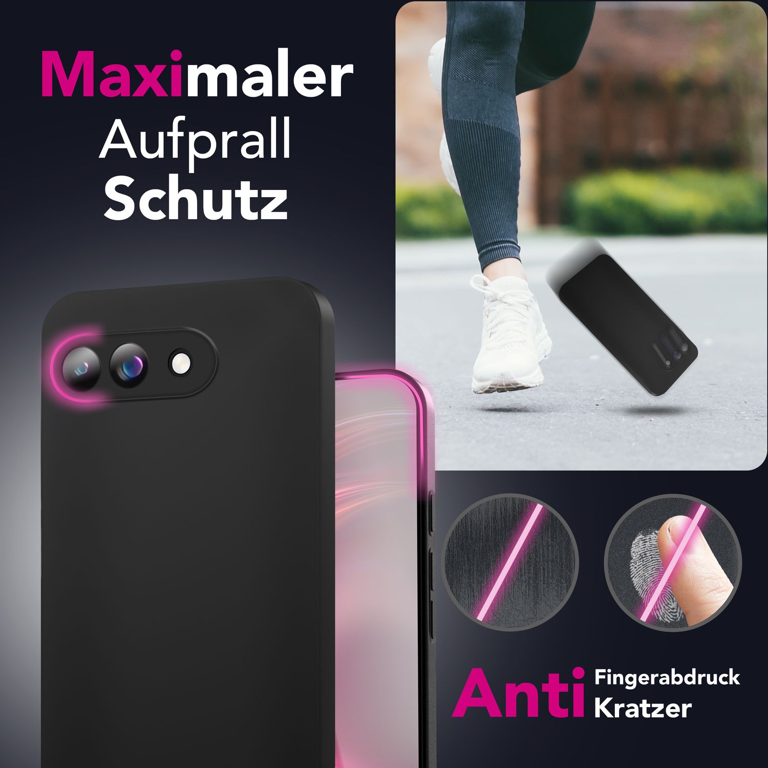 NALIA Strider Hülle für Google Pixel 9a – 1,28mm TPU Handyhülle Matt-Schwarz, Dünnes Softcase mit Staubschutz-Tasten, Kratzfestes Silikon Cover mit Grip, Schutzhülle im Slim Design Default Title NALIA SlimFit Hülle