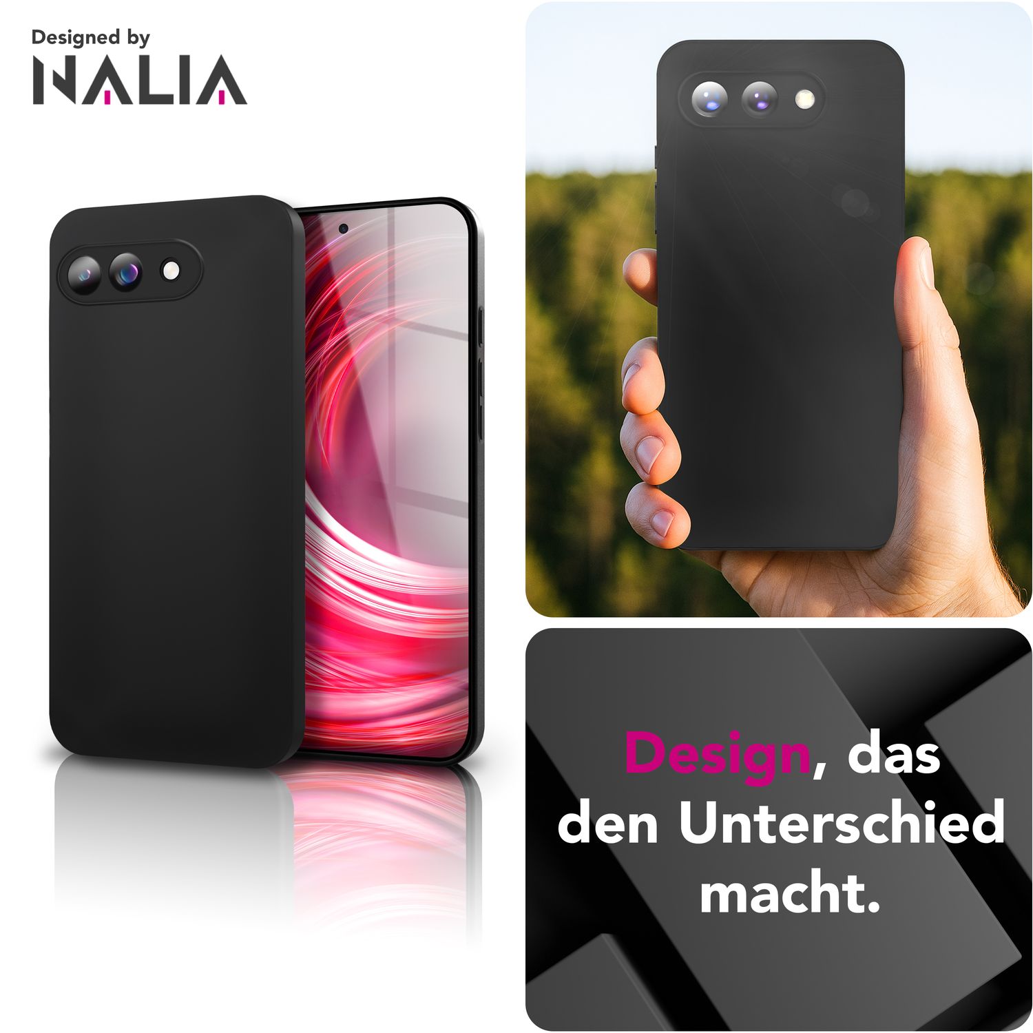 NALIA Strider Hülle für Google Pixel 9a – 1,28mm TPU Handyhülle Matt-Schwarz, Dünnes Softcase mit Staubschutz-Tasten, Kratzfestes Silikon Cover mit Grip, Schutzhülle im Slim Design Default Title NALIA SlimFit Hülle