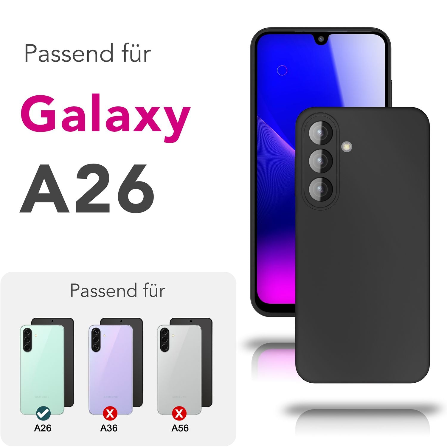 NALIA Strider Hülle für Samsung Galaxy A26 – Ultraflaches TPU Case 1,28mm, Mattes Backcover mit Staubschutz-Buttons, Fingerabdruckarmes Finish, Schwarze Strapazierfähige Handyhülle Default Title NALIA SlimFit Hülle
