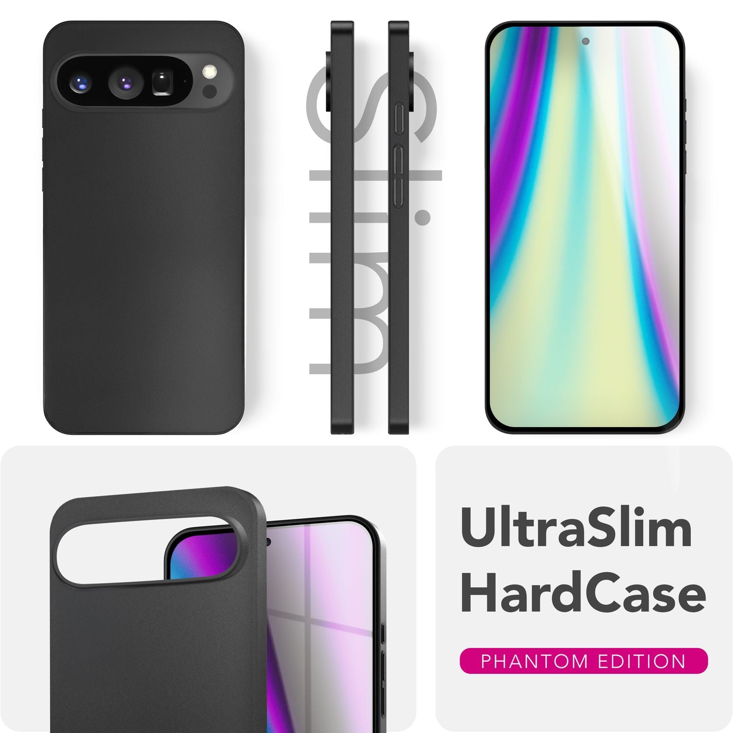 NALIA Phantom Hülle für Google Pixel 9 Pro XL – Extrem Dünnes 0,3mm Hardcase, Matte Schutzhülle im Sleek Design, Anti-Flecken Oberfläche, Leichte Handyhülle Schwarz Opak NALIA SlimFit Hülle