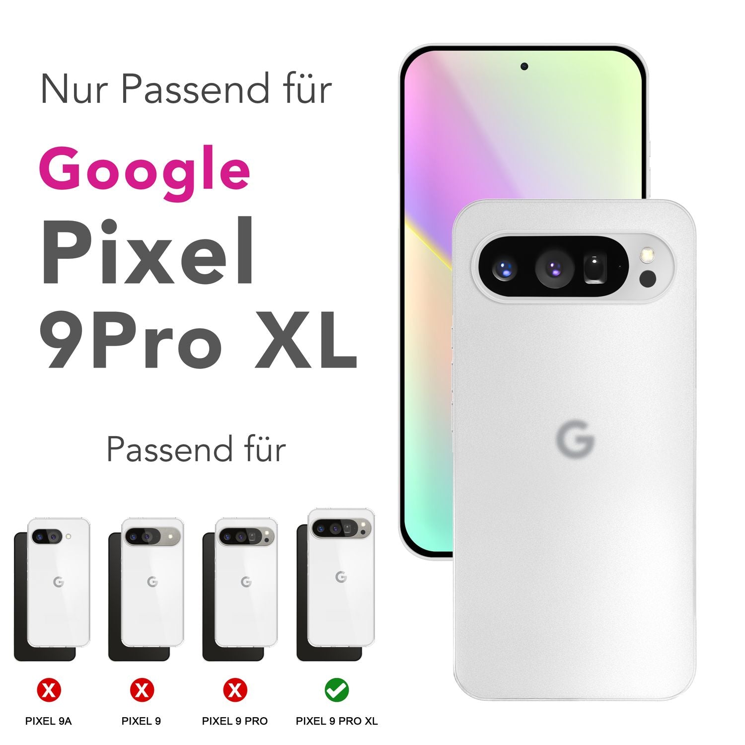 NALIA Phantom Hülle für Google Pixel 9 Pro XL – Extrem Dünnes 0,3mm Hardcase, Matte Schutzhülle im Sleek Design, Anti-Flecken Oberfläche, Leichte Handyhülle Weiß Transparent NALIA SlimFit Hülle