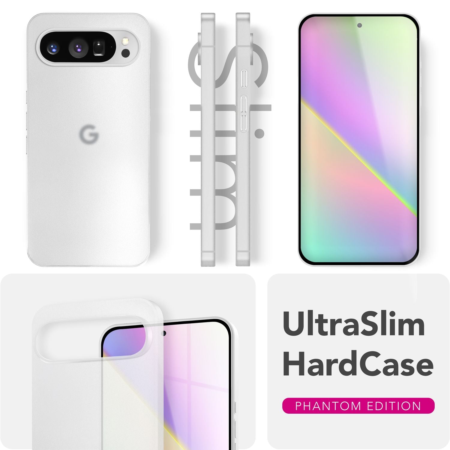 NALIA Phantom Hülle für Google Pixel 9 Pro XL – Extrem Dünnes 0,3mm Hardcase, Matte Schutzhülle im Sleek Design, Anti-Flecken Oberfläche, Leichte Handyhülle Weiß Transparent NALIA SlimFit Hülle