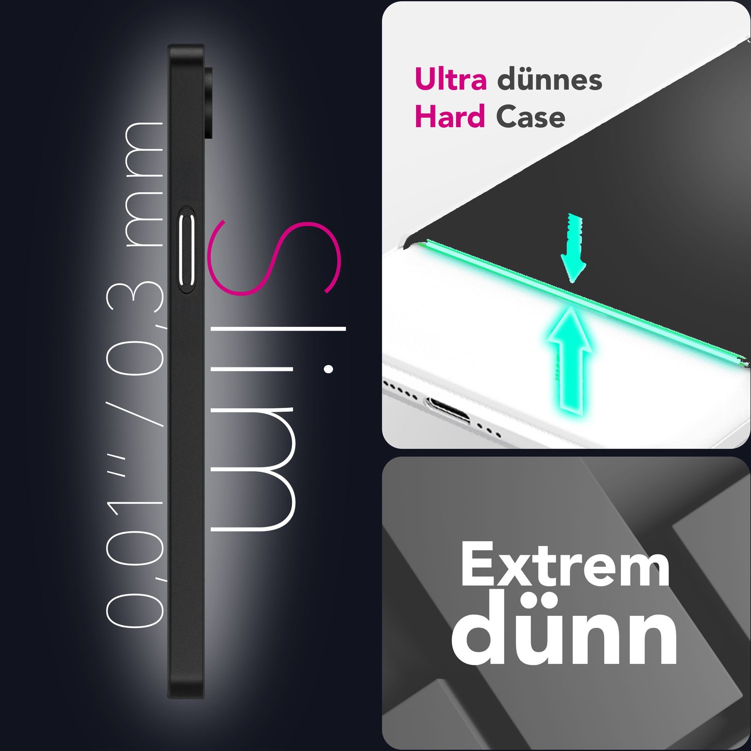 NALIA Phantom Hülle für iPhone 16e, Extrem Dünn, 0,3mm Hardcover, Mattes Design, Soft-Touch & Rutschfest, Minimalistisch & Elegant, Anti-Fingerprint Handyhülle Schwarz Opak NALIA SlimFit Hülle