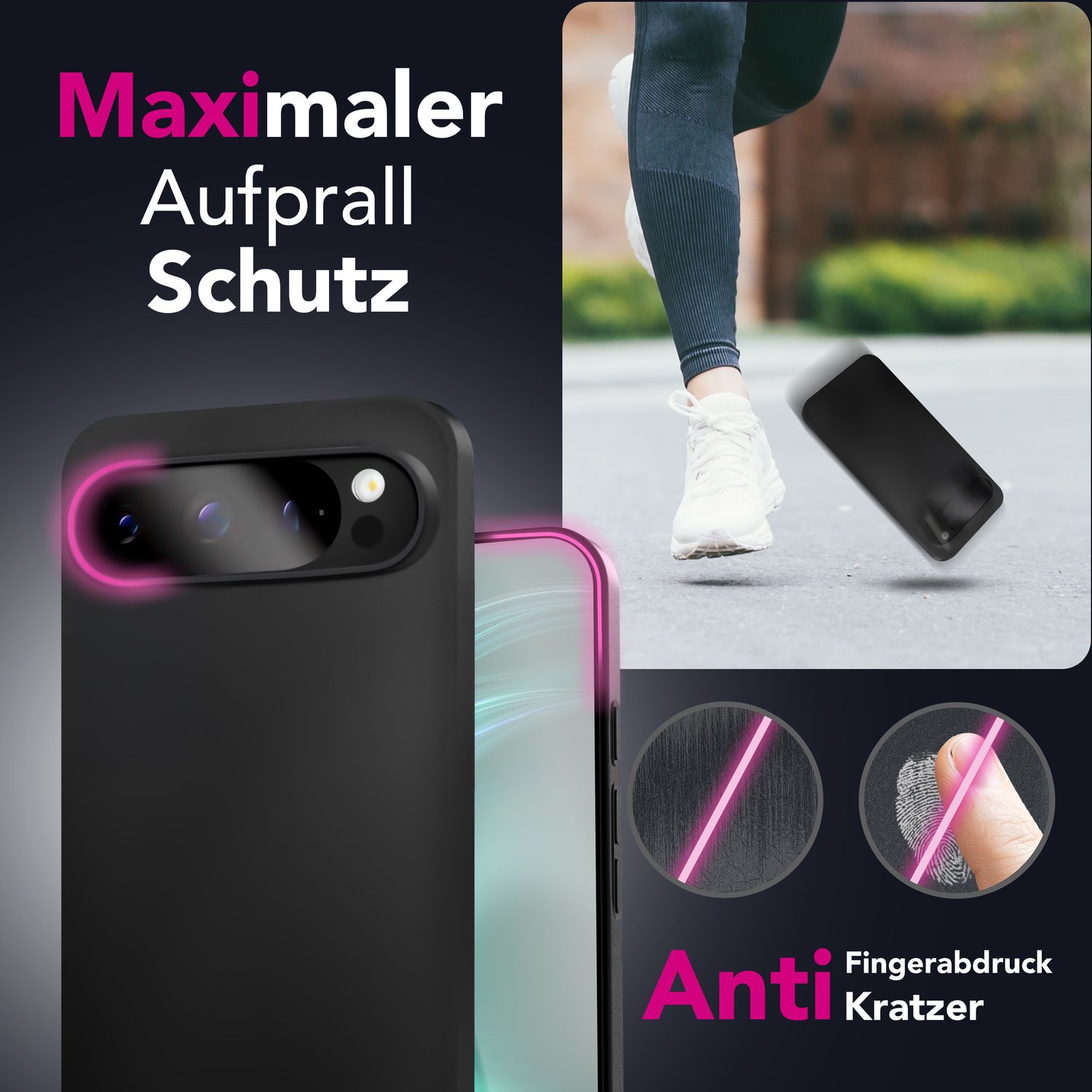 NALIA Strider Hülle für Google Pixel 9 Pro – Ultradünnes 1,28mm TPU Case, Mattes Schwarz, Handyhülle mit Staubgeschützten Tasten, Anti-Fingerprint Beschichtung, Slim Cover Default Title NALIA SlimFit Hülle