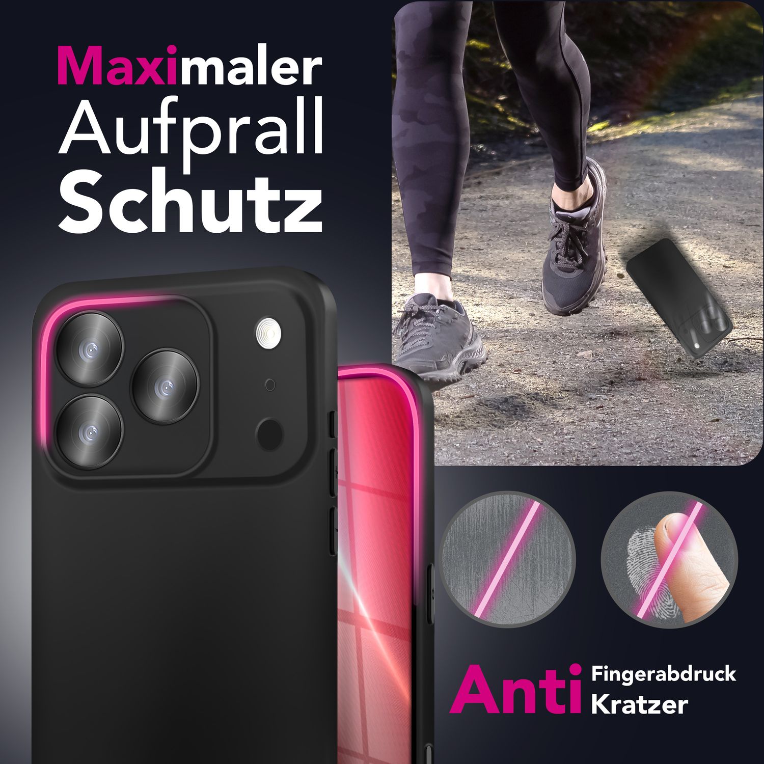 NALIA Hülle Strider für Apple iPhone 17 Pro (Mattes Slim-Case) - 1,28mm Dünn, Soft-Touch TPU Cover, Staubdichter Tastenschutz, Fingerprint-Reduzierend, Handy Schutzhülle - Schwarz Default Title NALIA SlimFit Hüllen